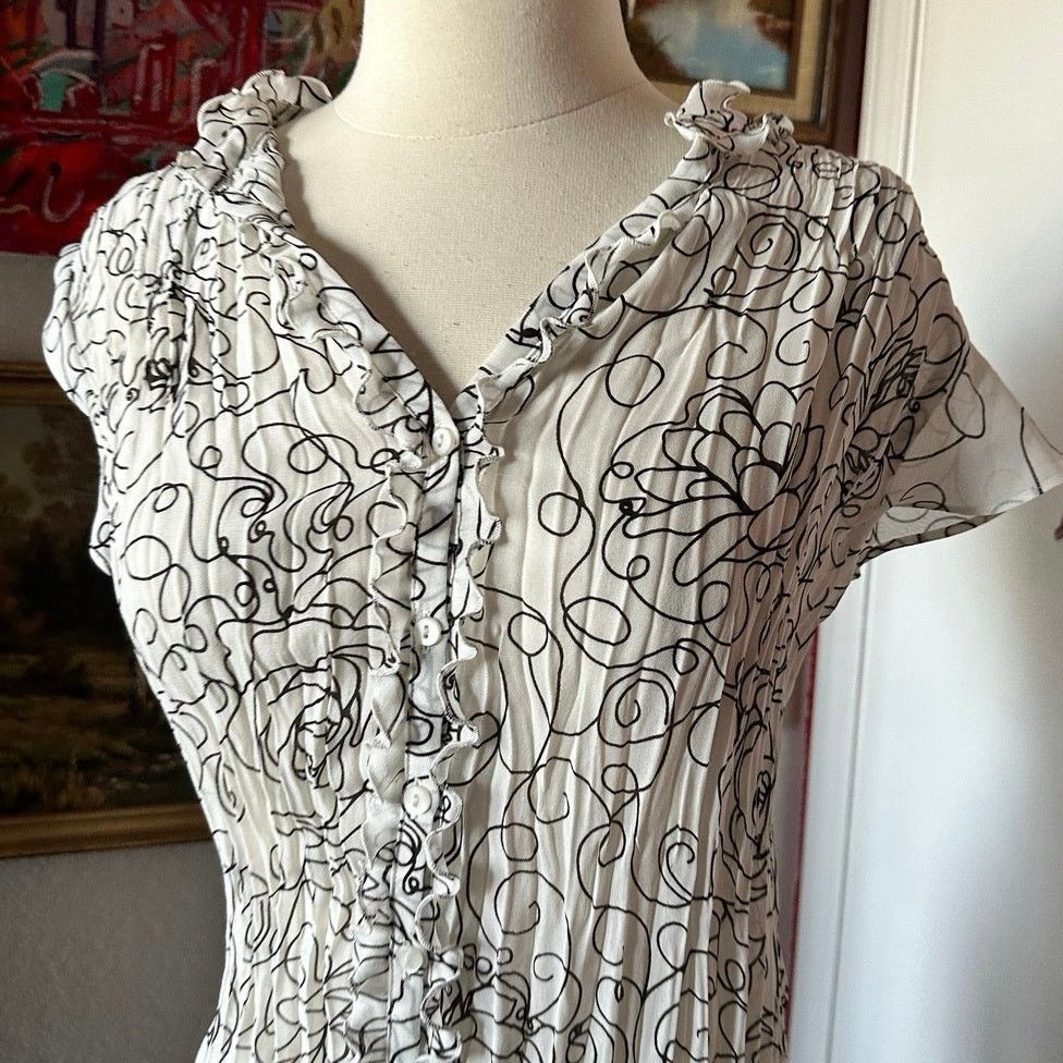 Worthington worthington black white button up blouse floral shirt Size L / US 10 / IT 46 - 2 Thumbnail