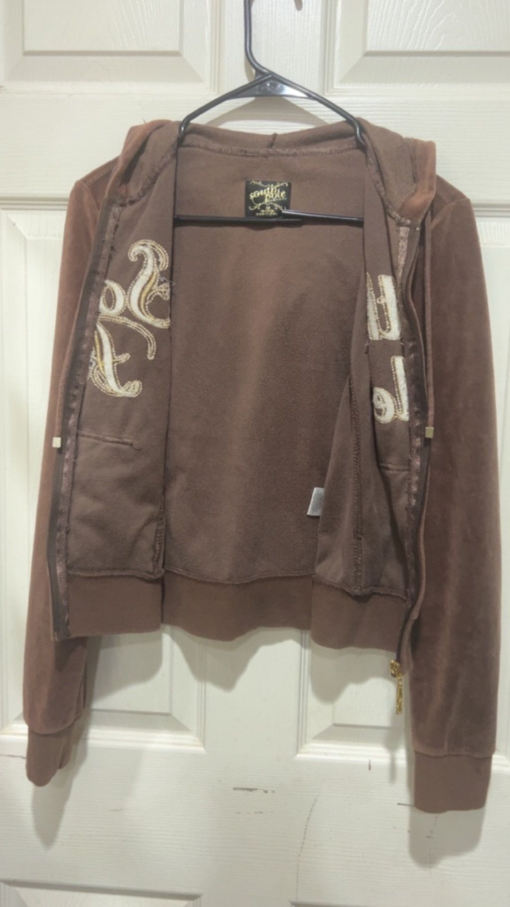 Southpole Women's South Pole Brown & Gold Velour Full-Zip Hoodie M Size M / US 6-8 / IT 42-44 - 6 Thumbnail