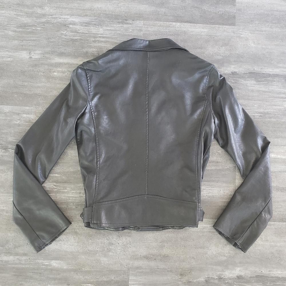Designer Black Classic Motorcycle Crop Jacket w/Belt Size S / US 4 / IT 40 - 2 Thumbnail