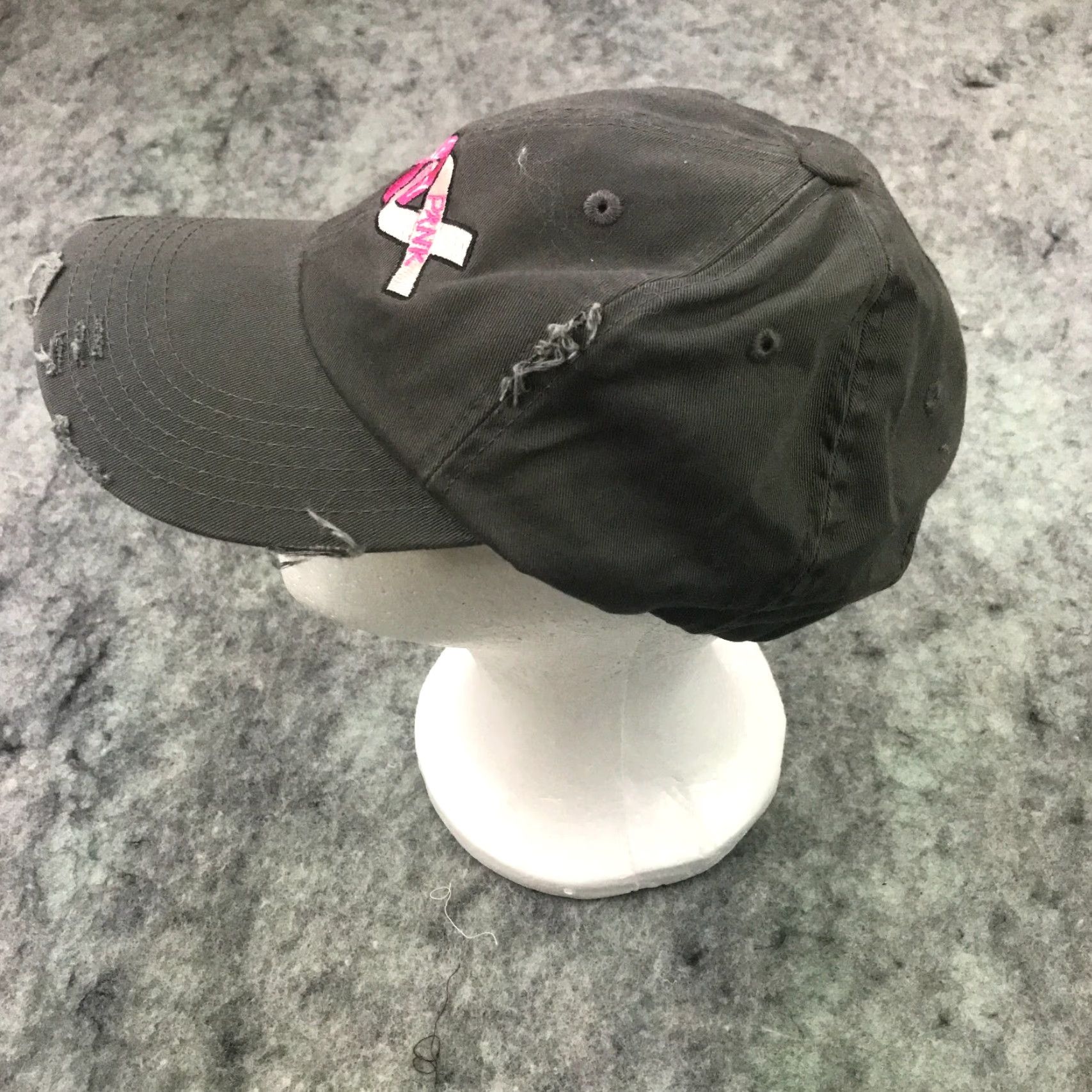 Vintage Breast Cancer Awareness Womens Cap Hat Adjustable Gray Distressed Linked by Pink Size ONE SIZE - 4 Thumbnail