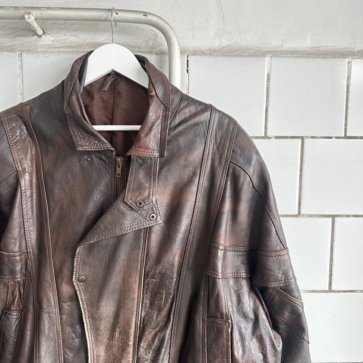 Japanese Brand × Leather Vintage Japanese Style Leather Jacket 90s Crazy Fit Y2K Size US M / EU 48-50 / 2 - 6 Thumbnail