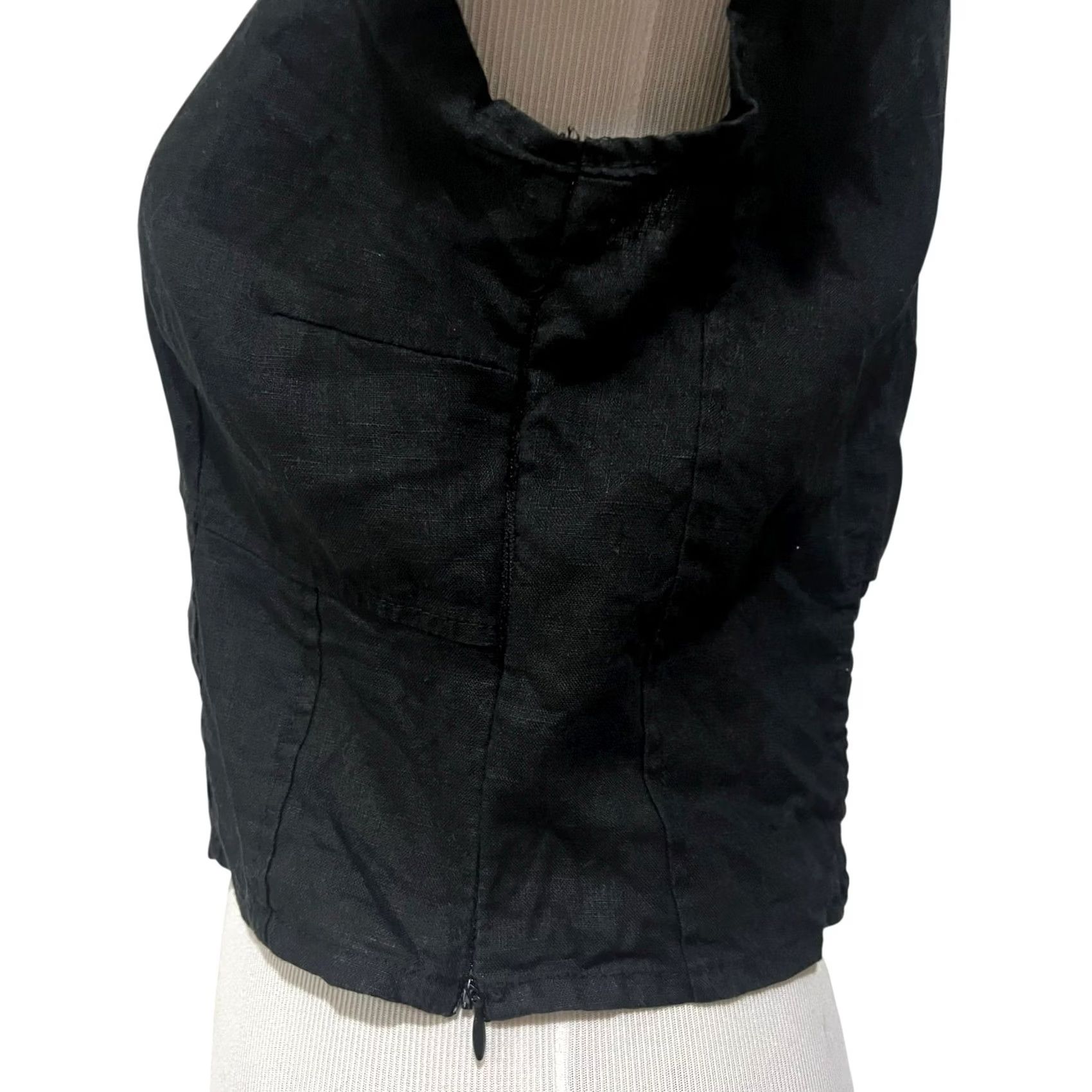 Vintage House of Harlow 1960 Blouse Women's Linen Top Black Square Neck Short Sleeve M Cropped Beach Classic Designer Womens Size M / US 6-8 / IT 42-44 - 5 Thumbnail