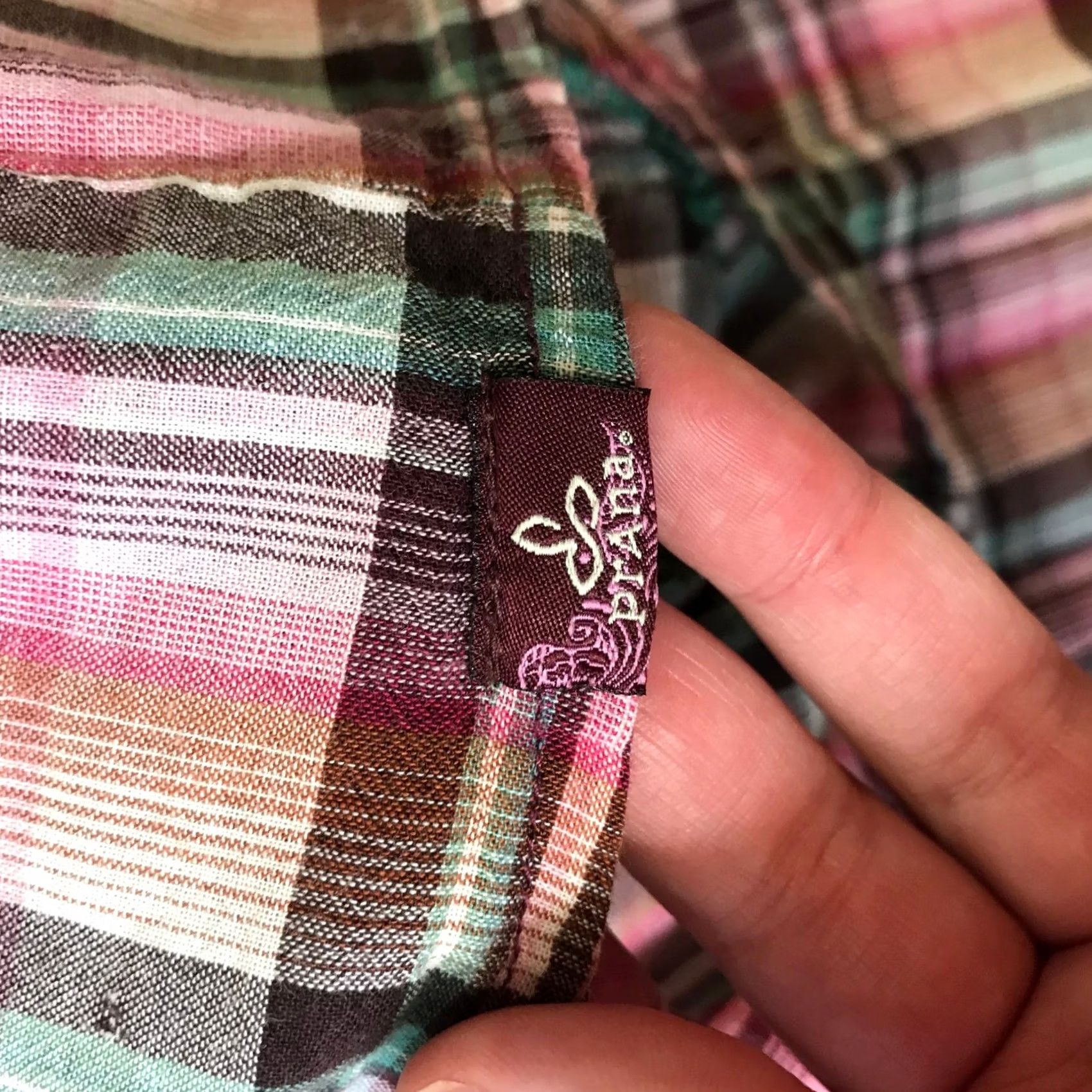 Prana Prana Womens Small Pink Teal Plaid Henley Shirt Top Roll Tab Sleeve Button-Down Shirt Top Size S / US 4 / IT 40 - 8 Thumbnail