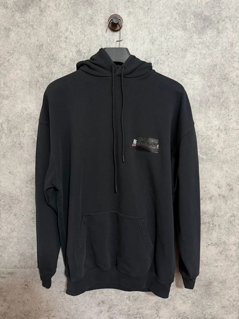 Balenciaga Embroidered Logo Hoodie Black
