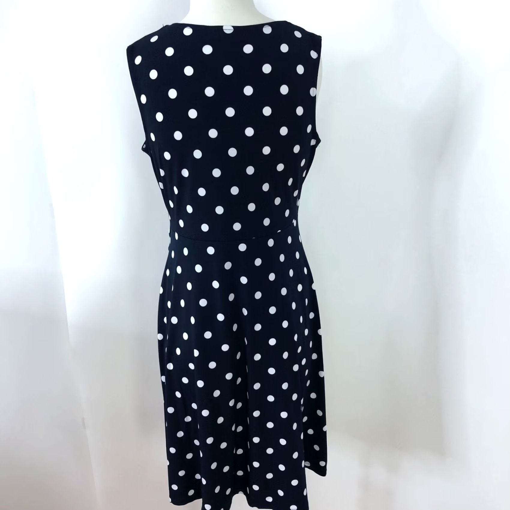 Vintage Susan Graver Polka Dot Blue Faux Wrap Dress Pettite XSP Sleeveless V-Neck A-Line Knee Length Womens PXS MINT Size XS / US 0-2 / IT 36-38 - 3 Thumbnail