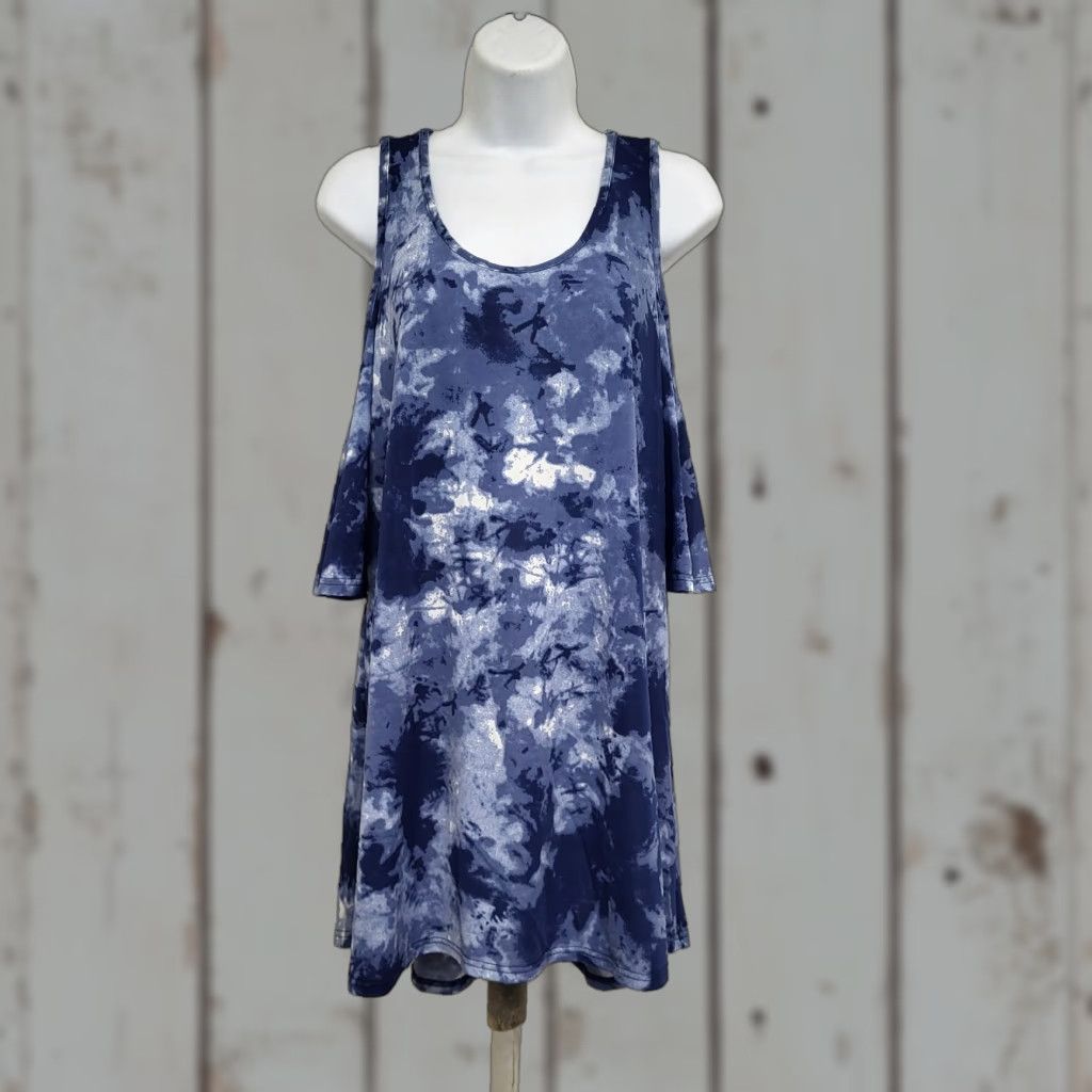 Vintage Lildy Blouse Women L/XL Cold Shoulder Tunic Top Tie Dye Blue White Floral Bohemian Beach Tropical 3/4 Sleeve Shirt Shirt Womens Ladies Clothing NWT Size L / US 10 / IT 46 - 1 Thumbnail