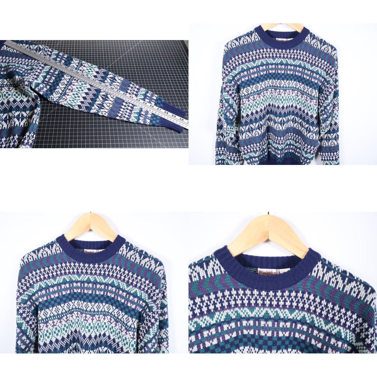 Vintage VINTAGE 90s Fair Isle Sweater Men's M Blue White Crewneck Windridge Pullover Knit Warm Casual Ski Retro Size US M / EU 48-50 / 2 - 8 Thumbnail