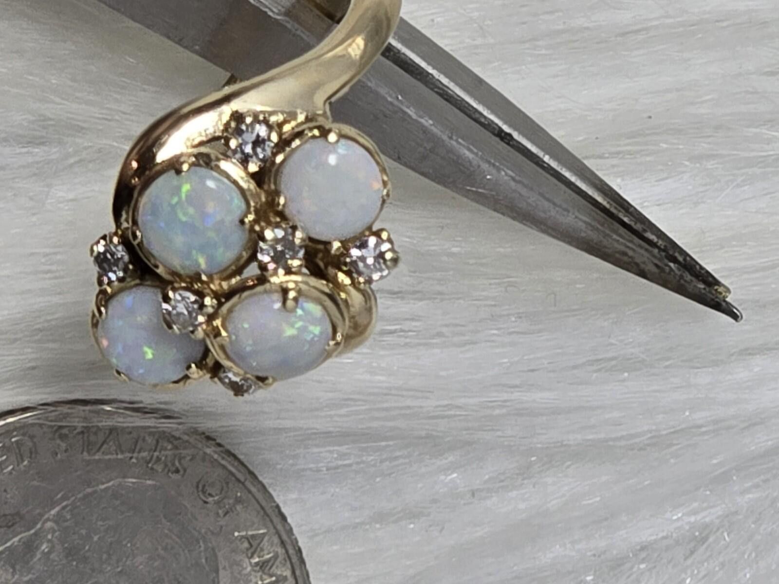The Unbranded Brand Vintage 14k Gold Opal Diamond Waterfall Cluster Ring Sz 6 Size ONE SIZE - 8 Thumbnail