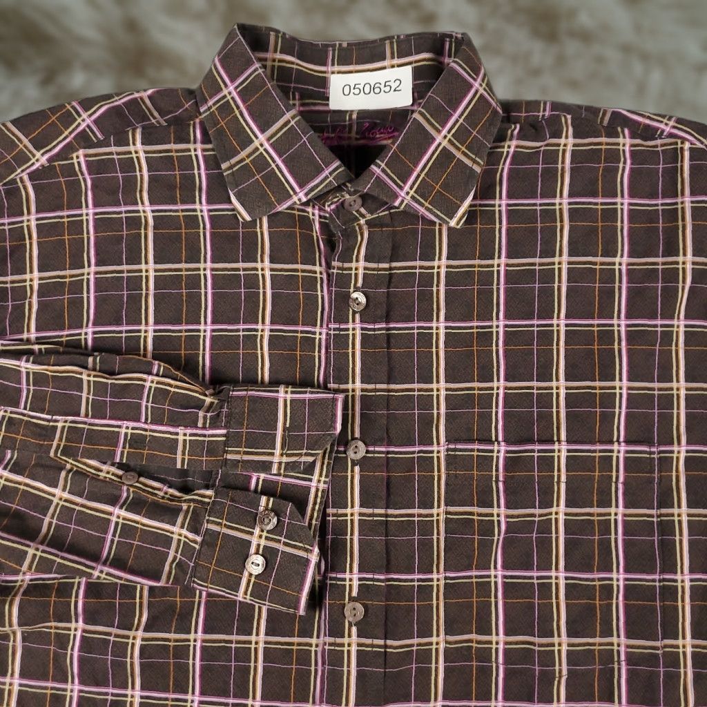 BUGATCHI Bugatchi Uomo Shirt Mens Large Brown Plaid Button-Up Long Sleeve Casual Size US L / EU 52-54 / 3 - 1 Thumbnail
