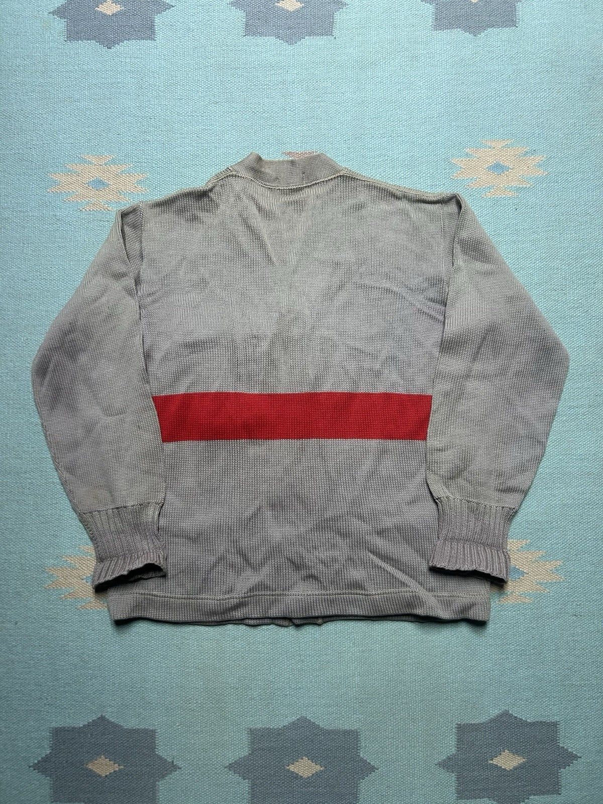 Vintage Vtg 40s wool cardigan sweater Texas 2 tone striped letter L Size US L / EU 52-54 / 3 - 8 Thumbnail