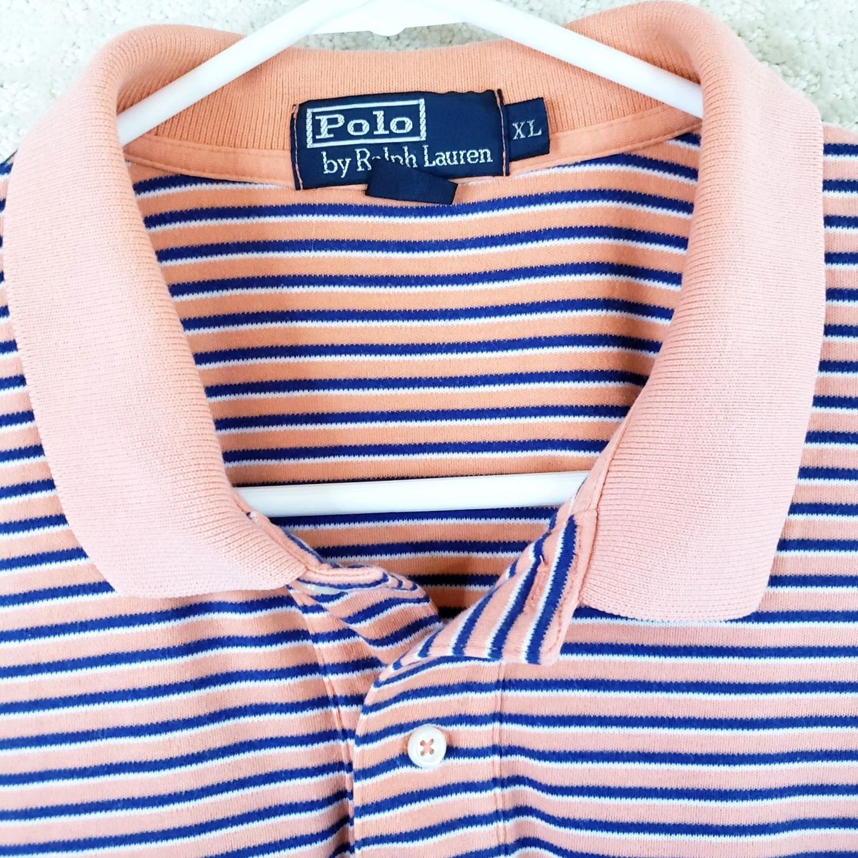 Polo Ralph Lauren Polo Ralph Lauren Polo Shirt XL Mens Coral Blue Striped Green Pony 100% Cotton Size US XL / EU 56 / 4 - 6 Thumbnail