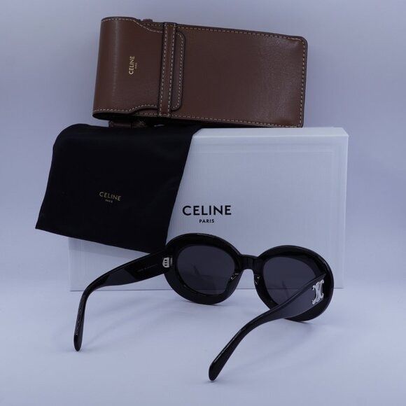 Celine Celine CL40312U TRIOMPHE 01A Sunglasses Shiny Black Oval Size ONE SIZE - 10 Thumbnail
