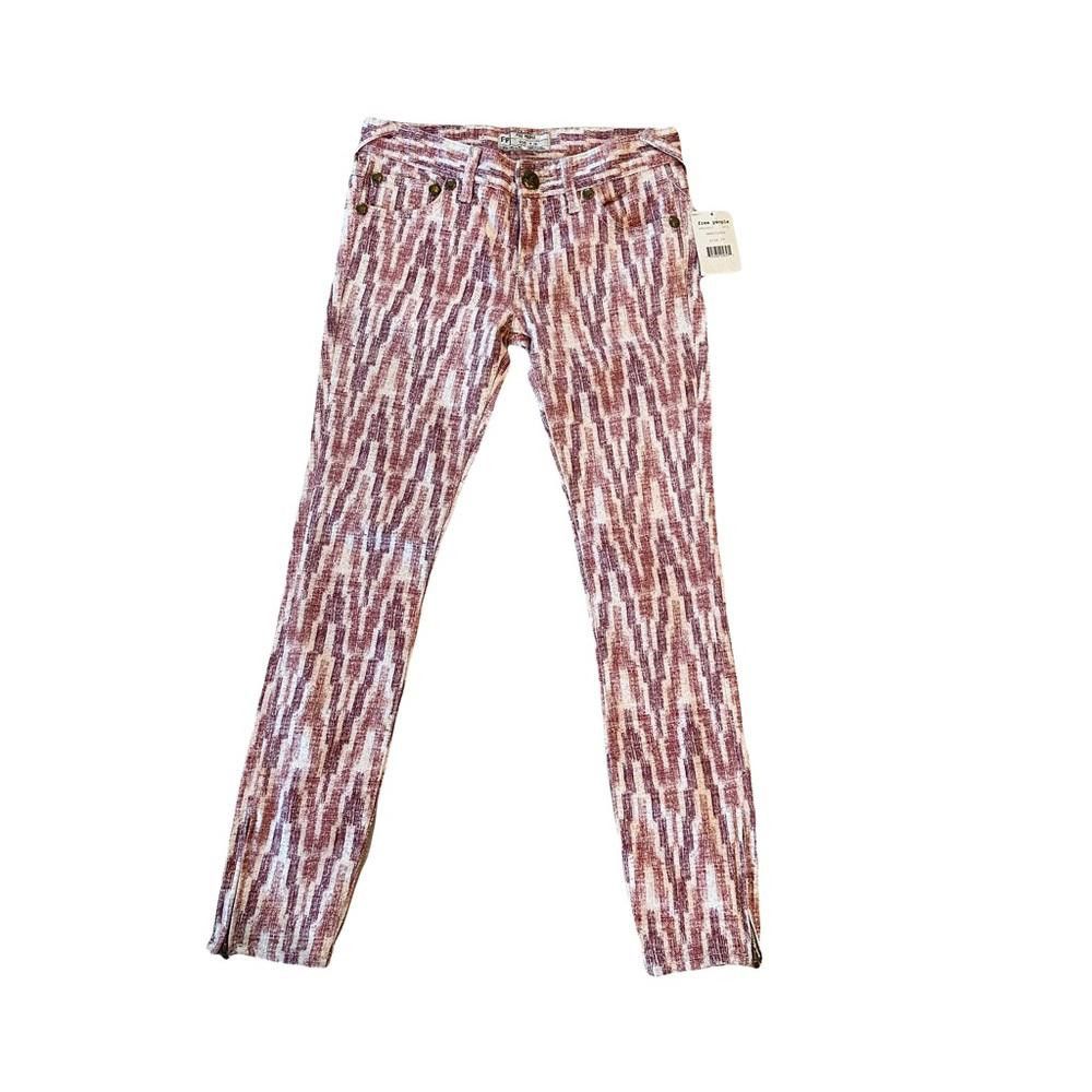 Free People Free People Americana Ikat Red White Crop Skinny Jeans 24 Size 24" / US 00 / IT 34 - 4 Thumbnail