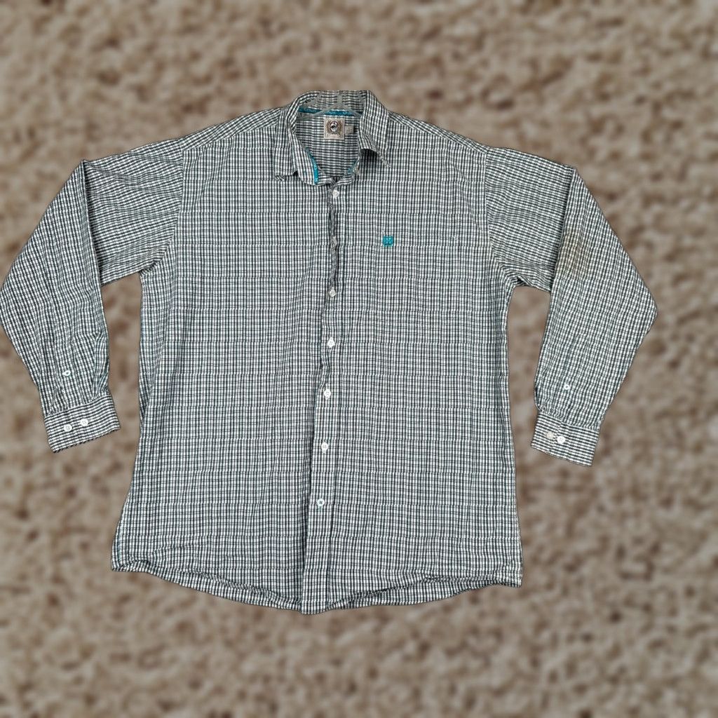 Vintage Cinch Blue White Plaid Flannel Shirt Adult Large Long Sleeve Cotton Casual Workwear Mens Size US L / EU 52-54 / 3 - 1 Thumbnail