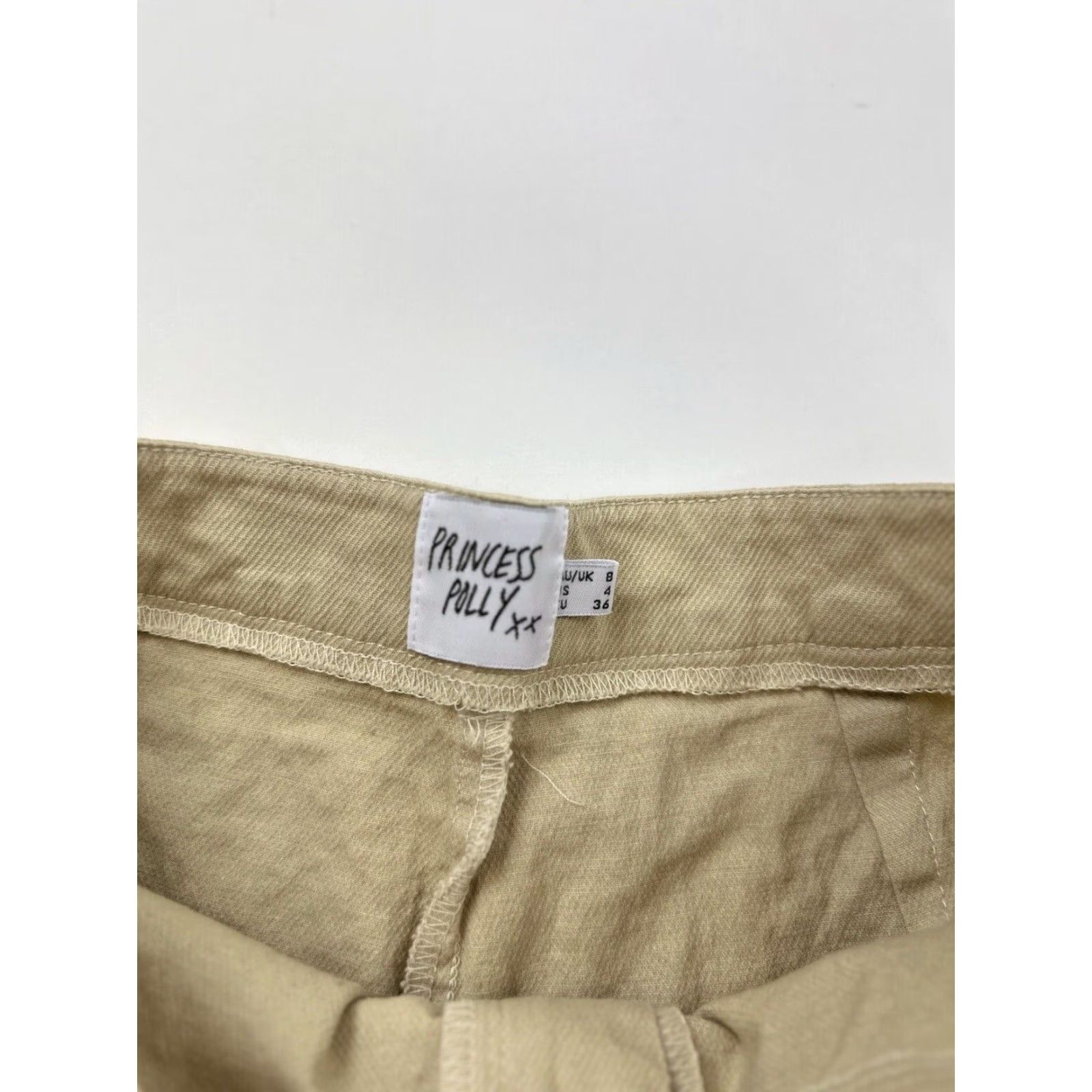 PRINCESS POLLY Princess Polly Wide Leg Khaki High Waisted Pants Women's 4 Beige Size 27" / US 4 / IT 40 - 3 Thumbnail