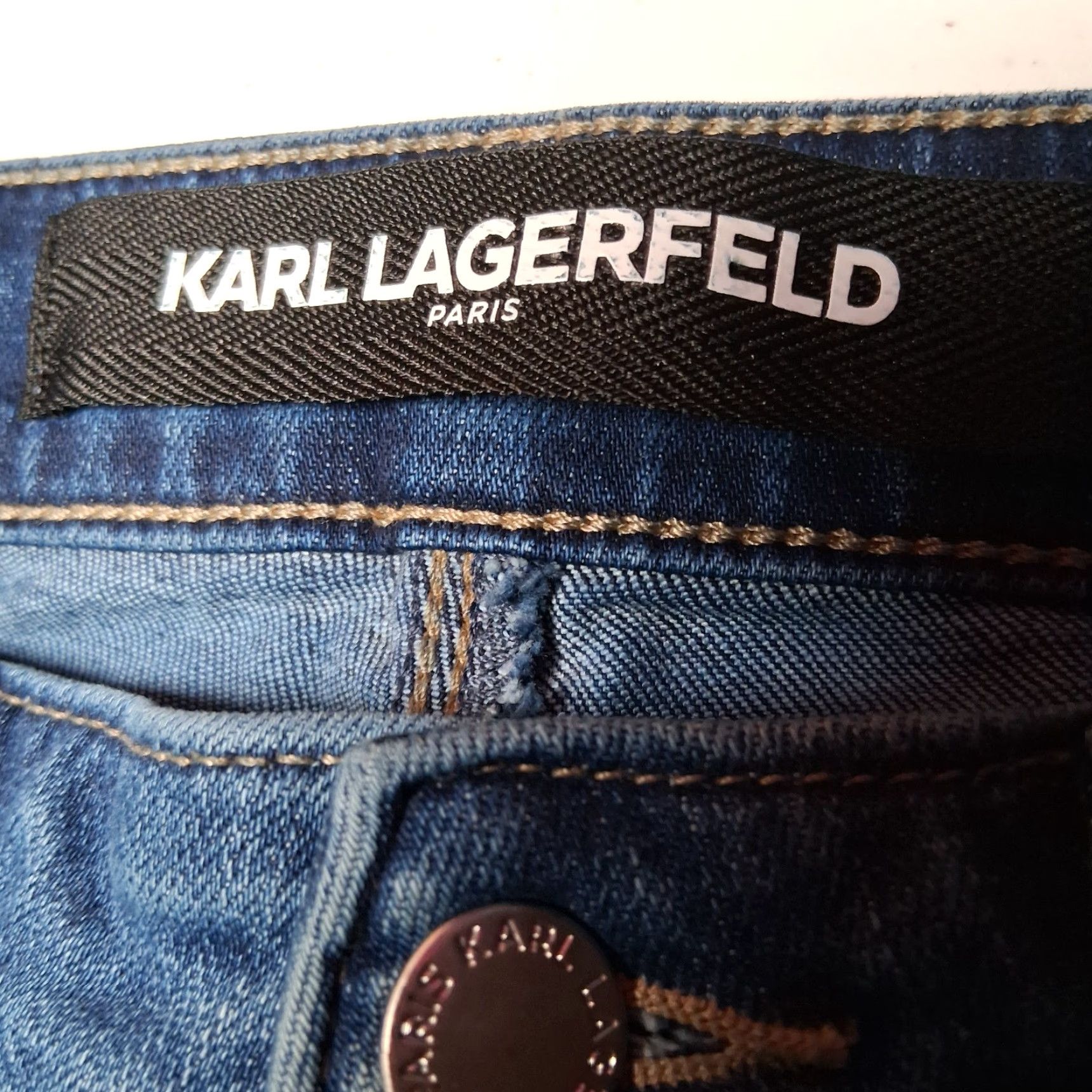 Karl Lagerfeld Karl Lagerfeld Jeans Women 29x27 Straight Leg Rhinestone Studded Stars Whiskered Denim Blue Size 29" - 6 Thumbnail