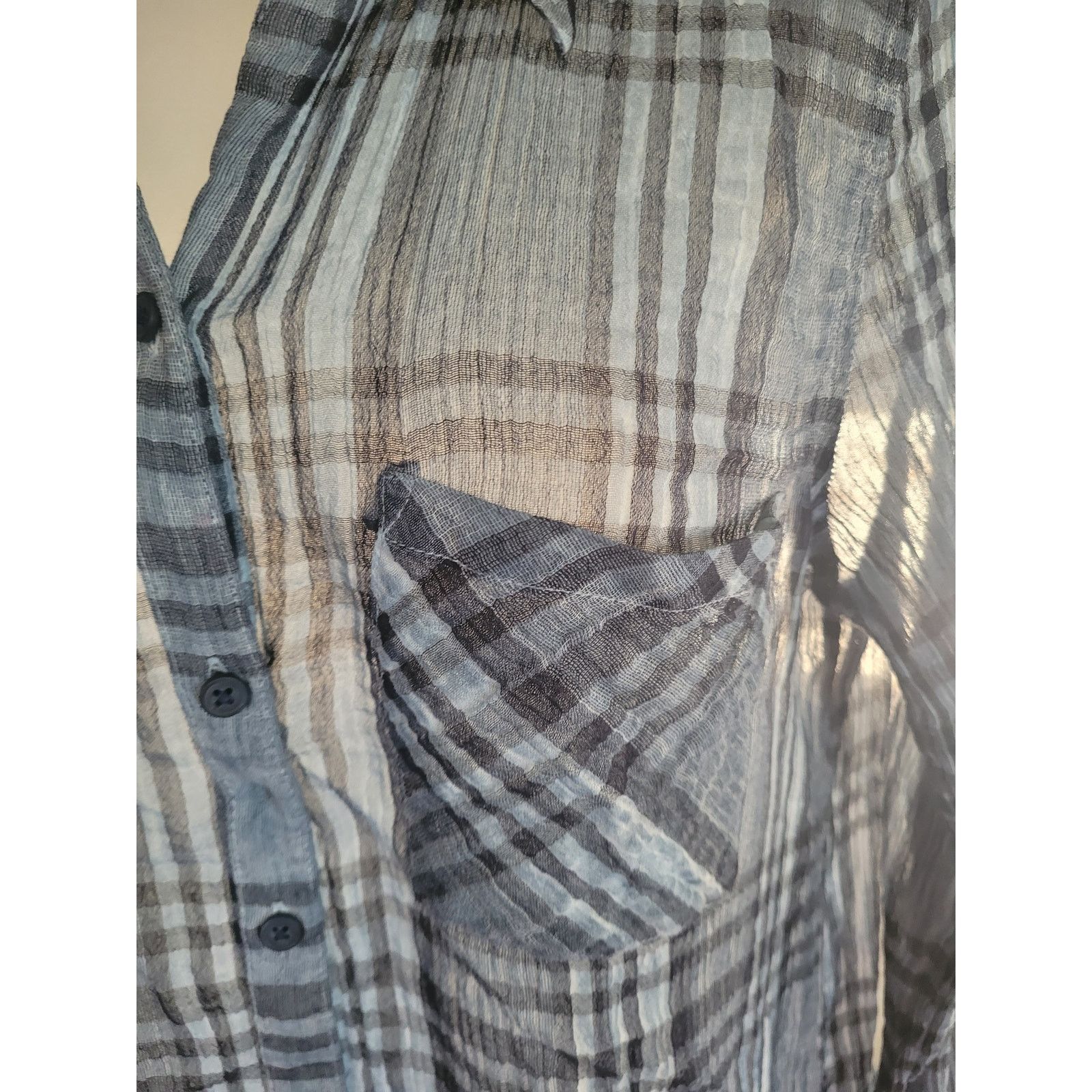 Lucky Brand Lucky Blue Stripe Shirt Long Sleeve Button Up Semi Sheer Med Size M / US 6-8 / IT 42-44 - 5 Thumbnail