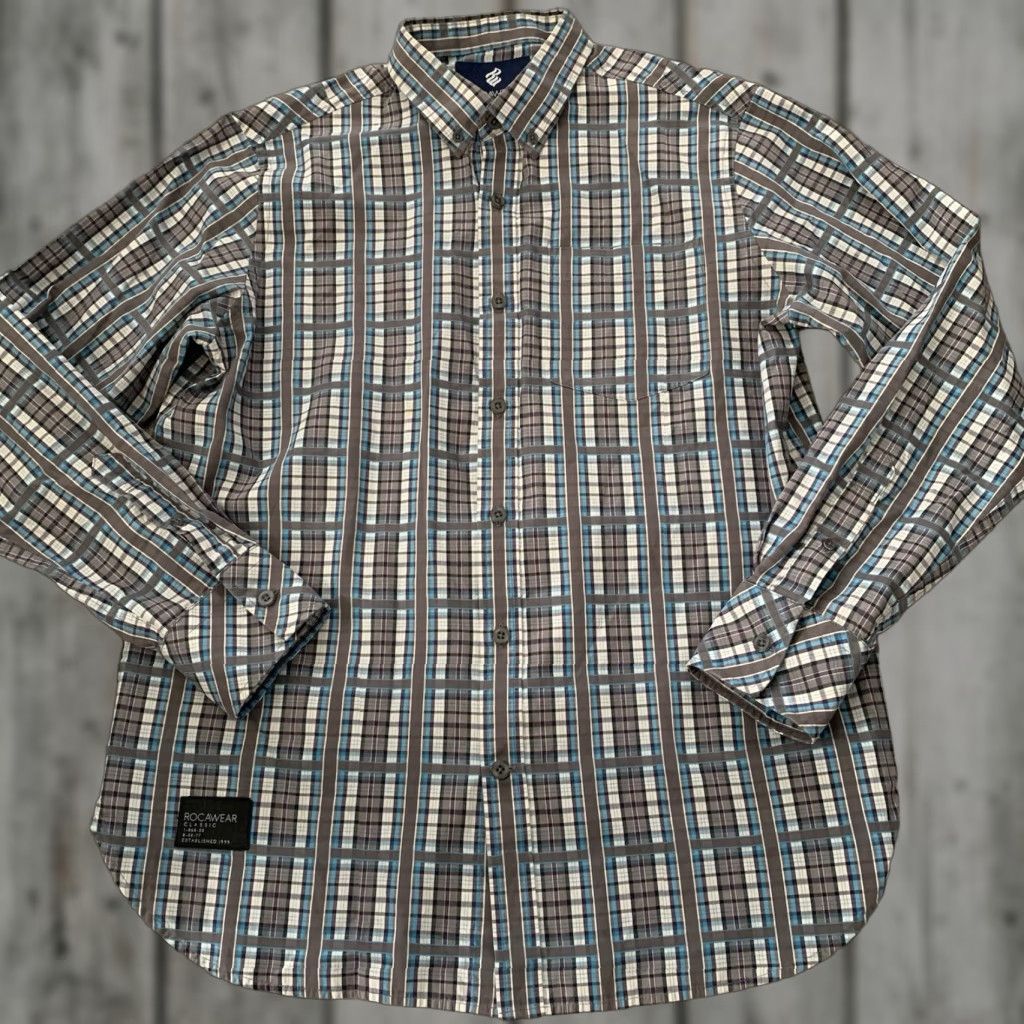 Rocawear Rocawear Shirt Mens Large Gray Plaid Long Sleeve Button Down Single Pocket Size US L / EU 52-54 / 3 - 1 Thumbnail