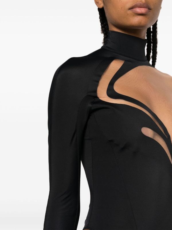 Mugler o1s22i1n1024 Long Sleeve Swirly Bodysuit in Black Size M / US 6-8 / IT 42-44 - 5 Thumbnail
