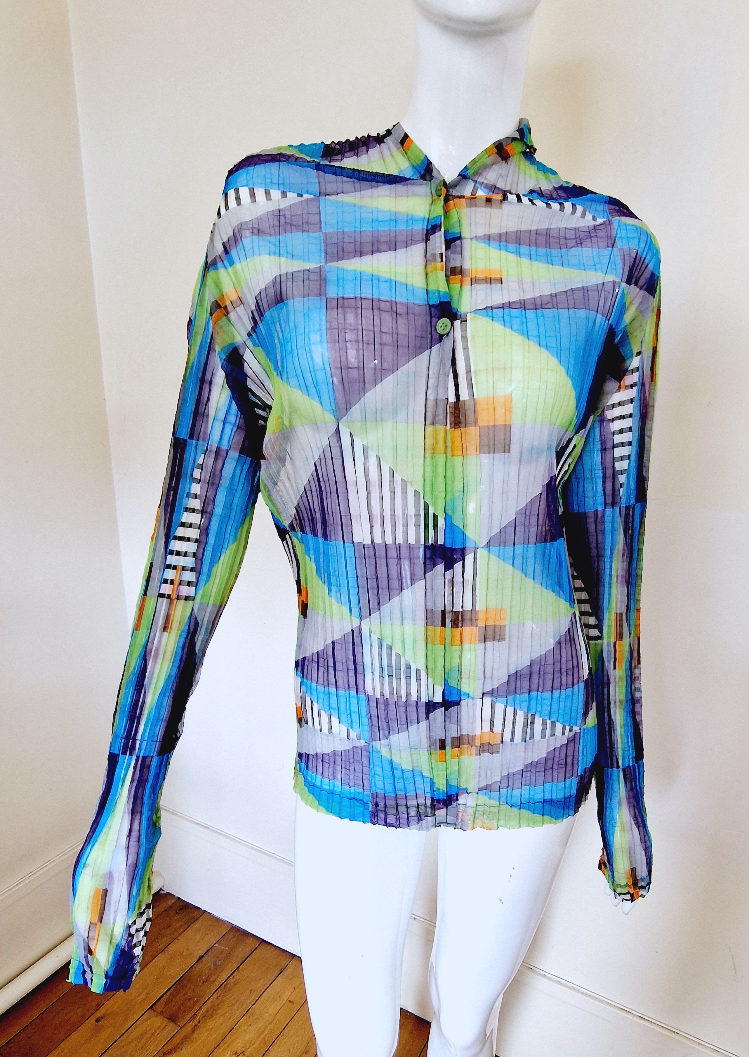 Pleats Please Issey Miyake Issey Miyake Cauliflower Pleated Striped Men Women Top Shirt Size US M / EU 48-50 / 2 - 2 Thumbnail