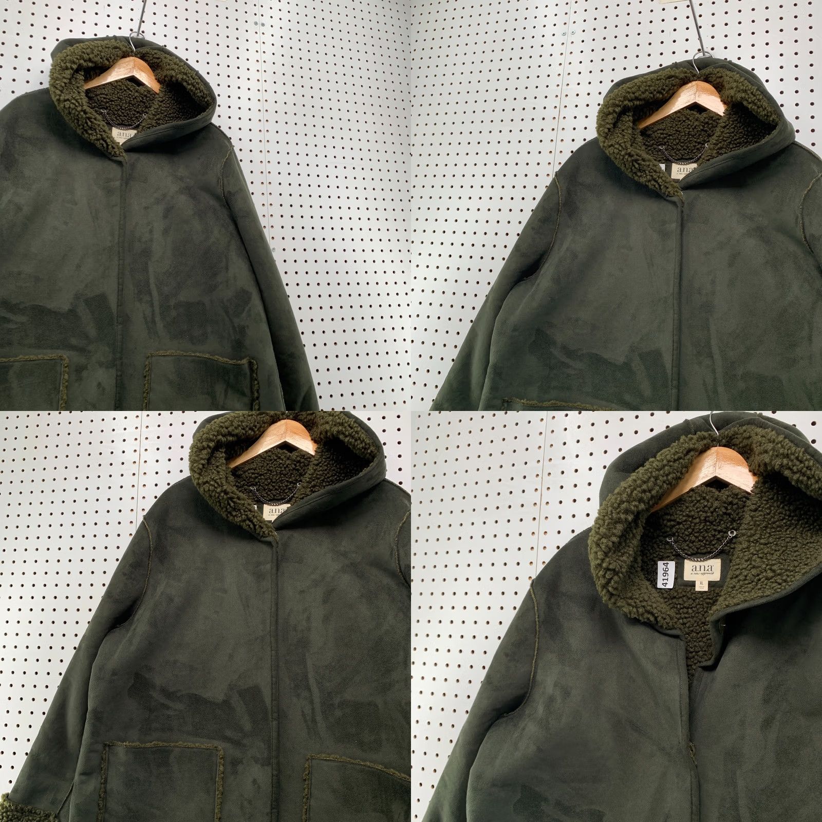 Olive ANA Faux Shearling Hooded Coat Womens XL Olive Green Sherpa Lined 25x34.5 Coat, Winter, Regular, Green, Overcoat, Jacket/Coat Long Size XL / US 12-14 / IT 48-50 - 8 Thumbnail