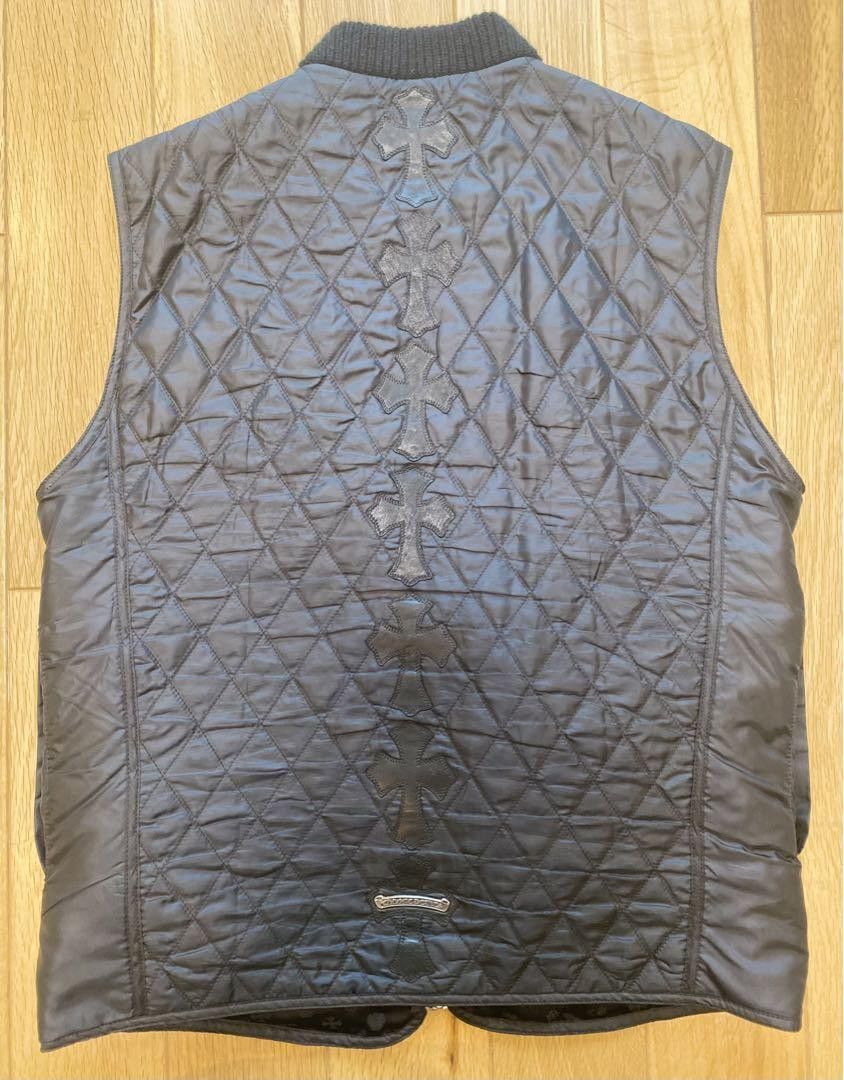 image of Chrome Hearts Crosspatch Leather Vest Quilted in Black, Men's (Size Small)
