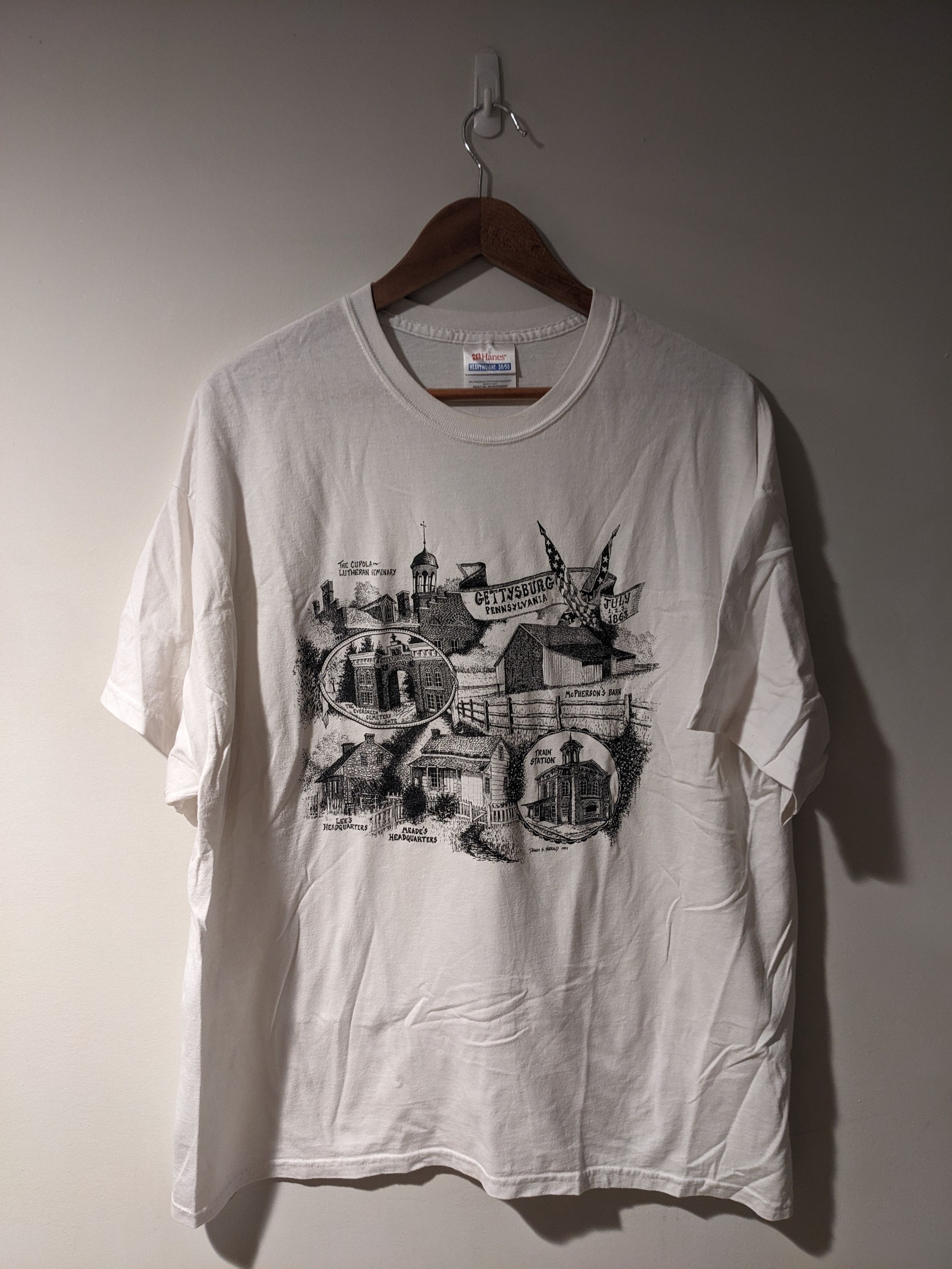 Hanes × Vintage Vintage 1994 Pennsylvania Gettysburg Tourist Map T-Shirt Size US XXL / EU 58 / 5 - 1 Thumbnail