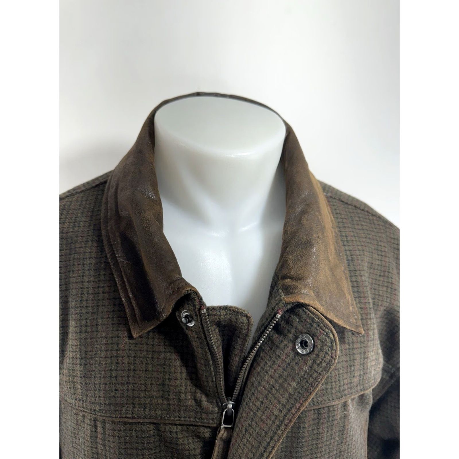 Vintage KING RANCH WOOL BLEND ELBOW PATCH JACKET Olive / Brown / Blue / Red XL MEN Wool Leather Trim Full Zip Vintage? Size US XL / EU 56 / 4 - 3 Thumbnail