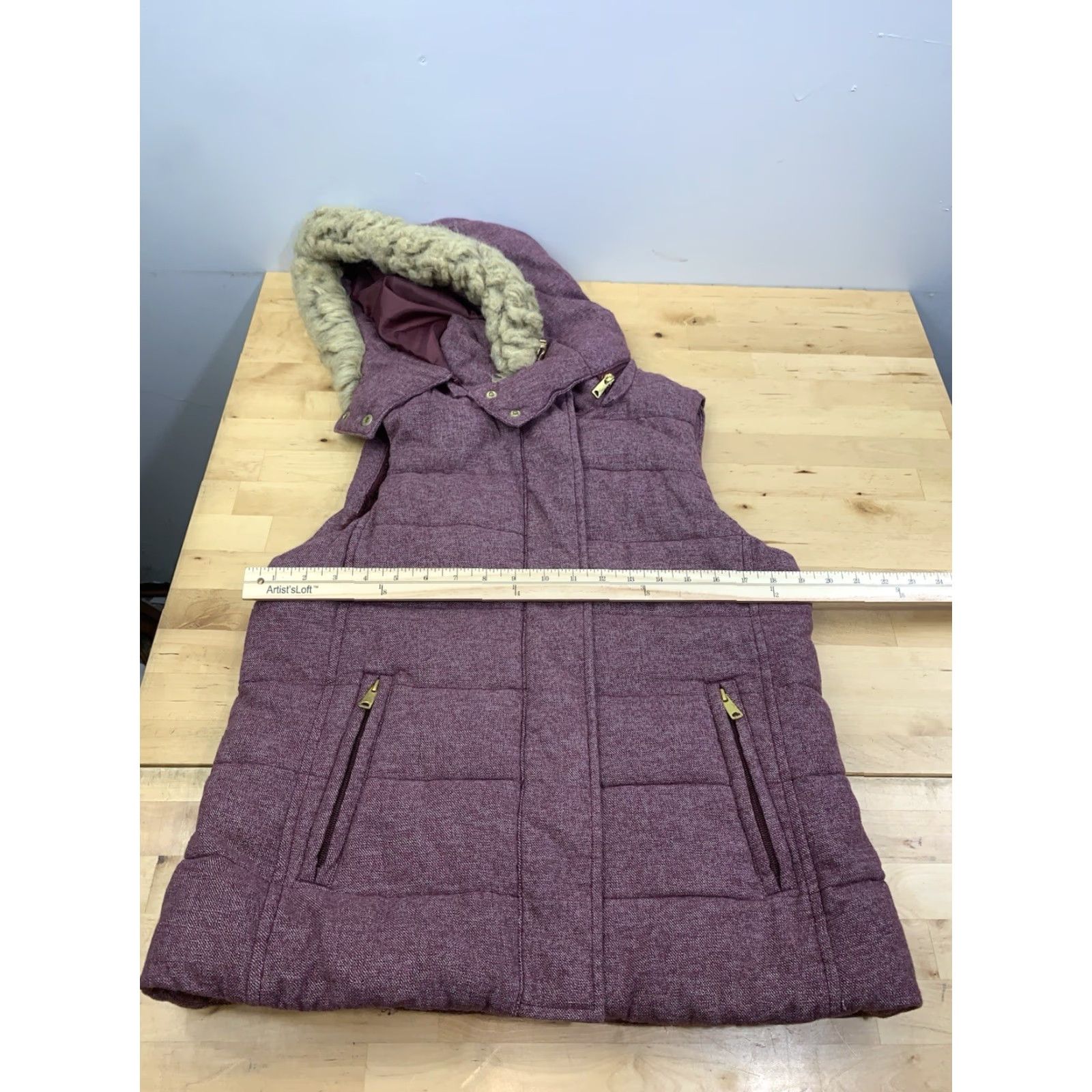 Banana Republic VINTAGE Banana Republic Jacket Vest Womens S Red Purple Hooded Sherpa Lined 11147 Size S / US 4 / IT 40 - 7 Thumbnail