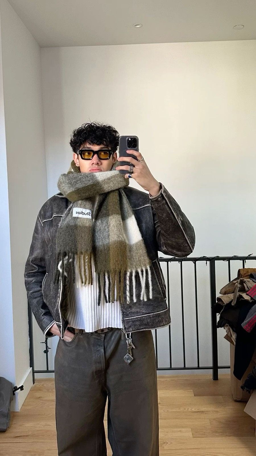 Acne Studios Unisex Wool Alpaca Mohair Scarf Plaid Oversized