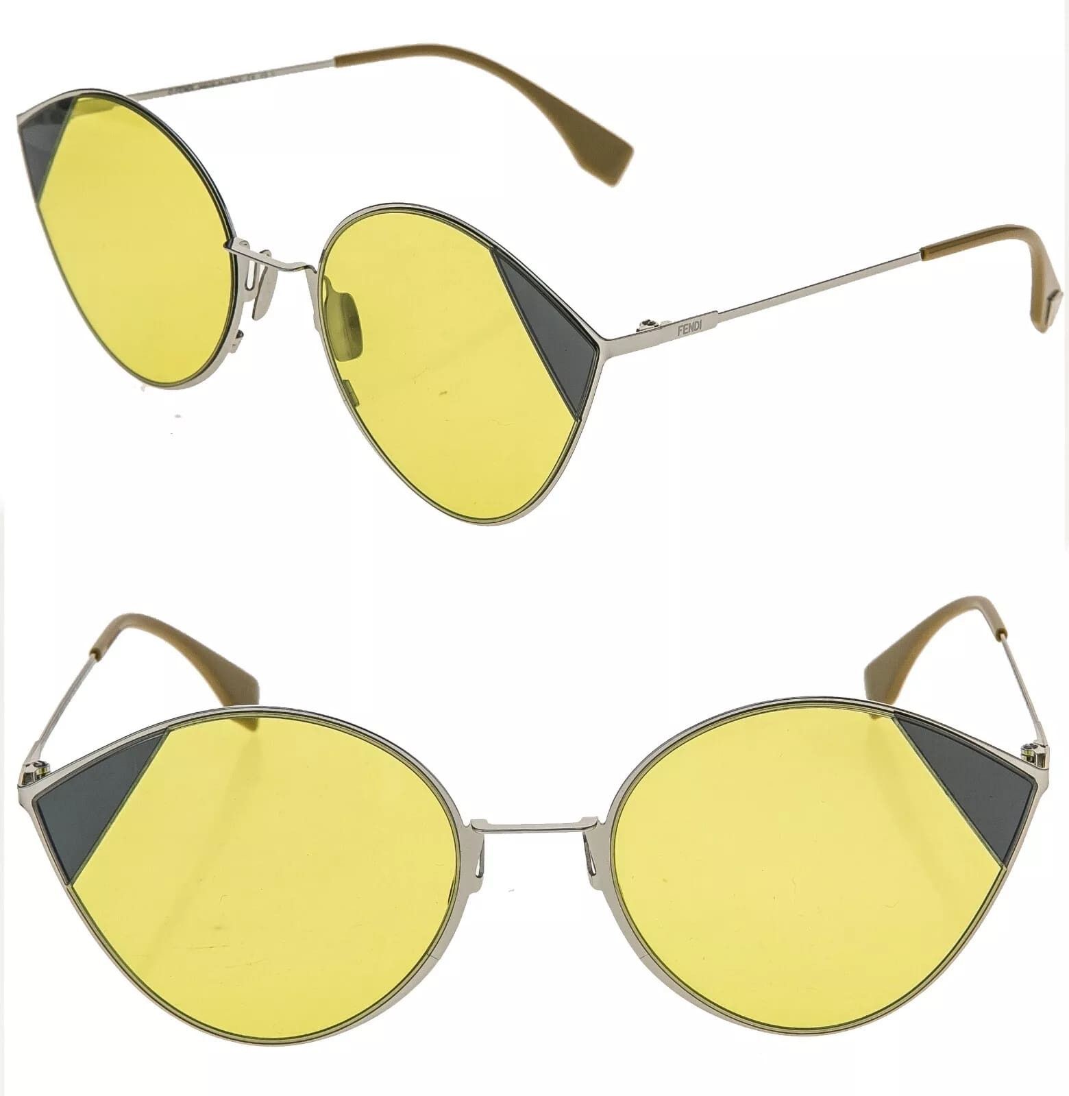 Fendi FENDI 0341 Silver Yellow Geometric Oval Metal Flat FF0341S Size ONE SIZE - 1 Thumbnail