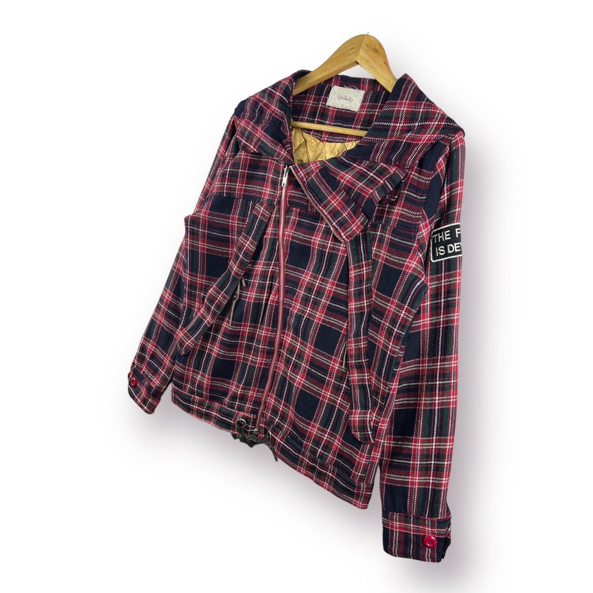 A.F.F.A. 🔥PUNK 💀 RED TARTAN DEVILOCK JAPON DOUBLE COLLAR HOOD - M Size US M / EU 48-50 / 2 - 2 Thumbnail