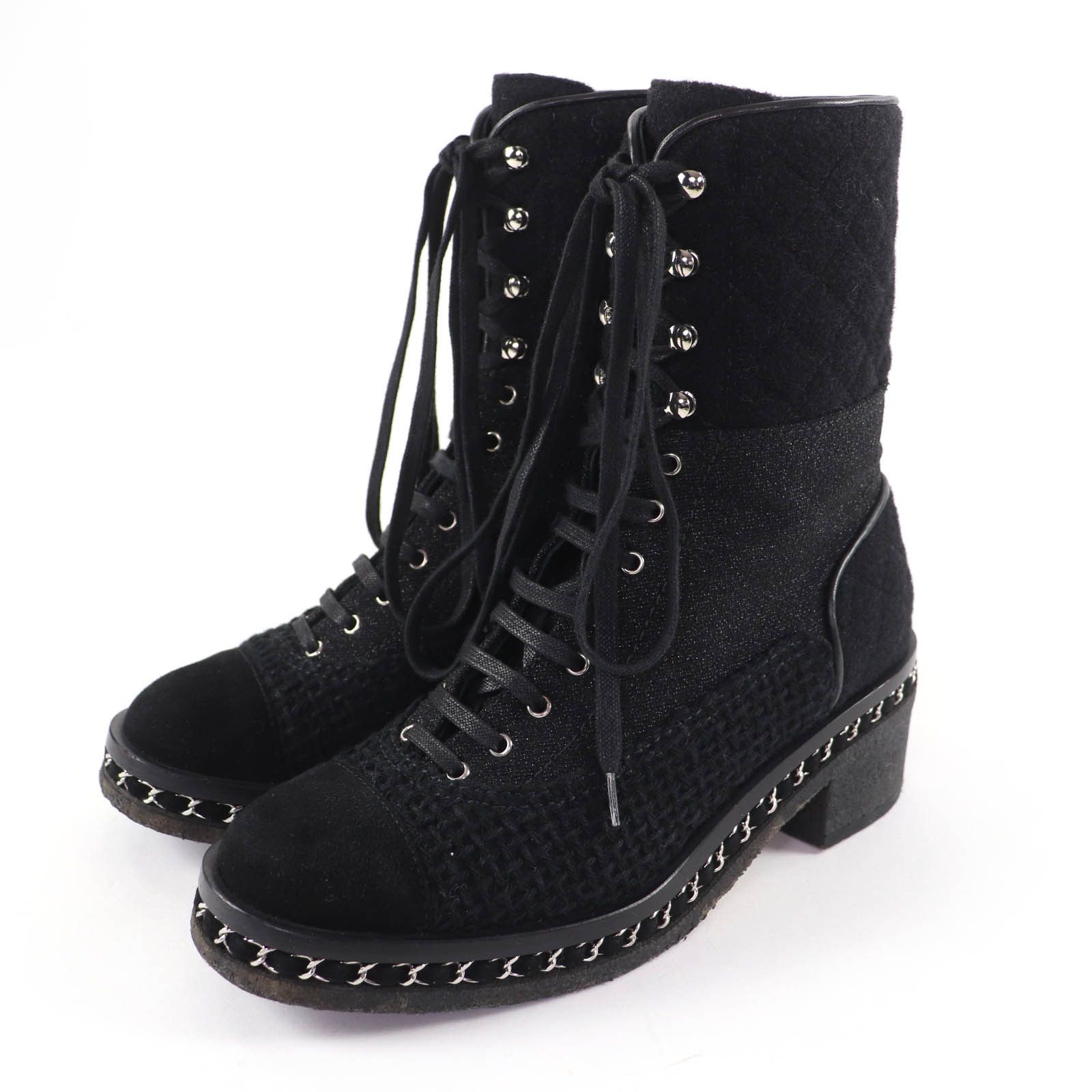 Chanel Chanel CHANEL COCO Mark Matelass Tweed Boots Leather Shoes G32142 DUTY FREE for USA Size ONE SIZE - 1 Thumbnail