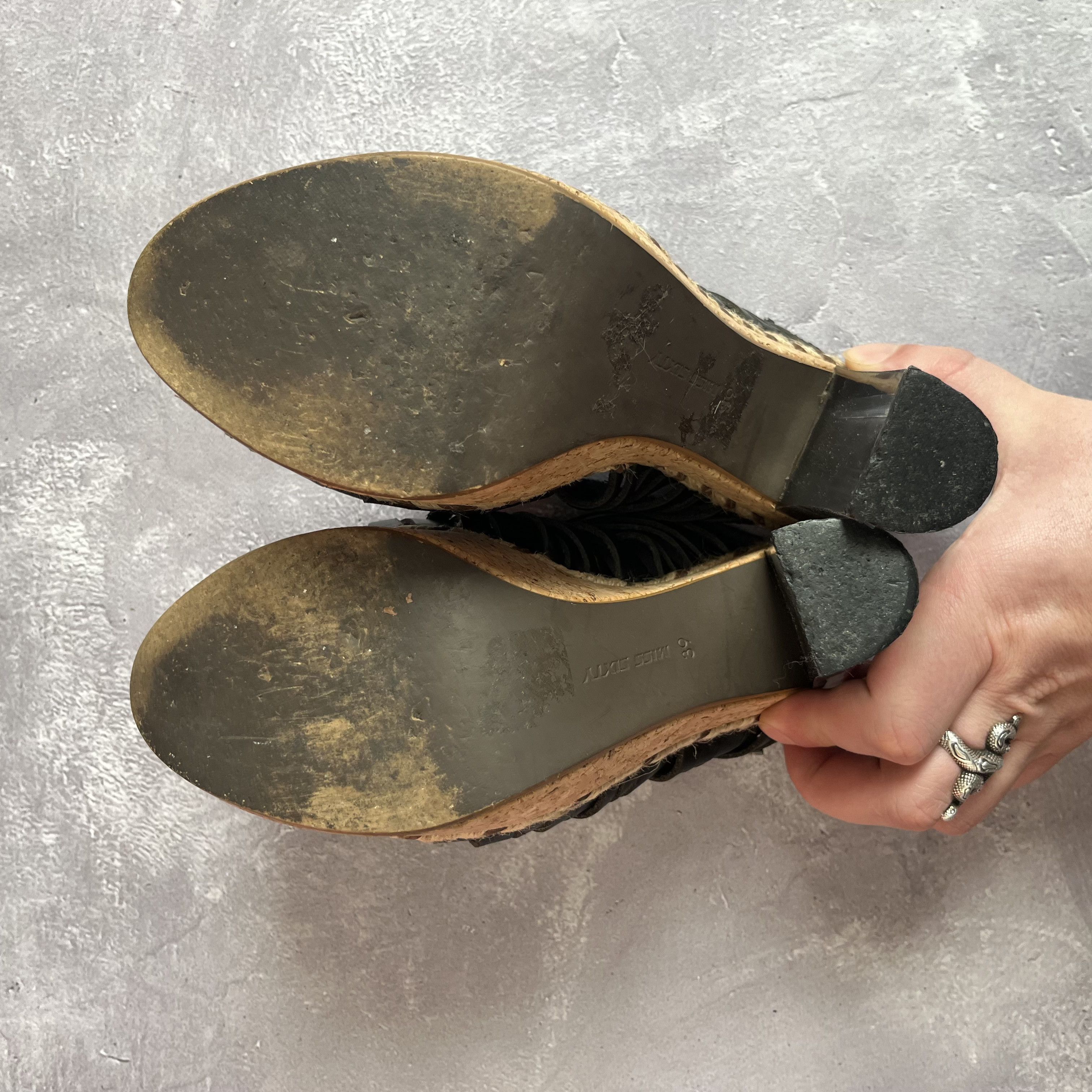 Miss Sixty Miss Sixty Mule Heels Cork Platform Heel Black Leather Y2K Size US 9 / IT 39 - 7 Thumbnail