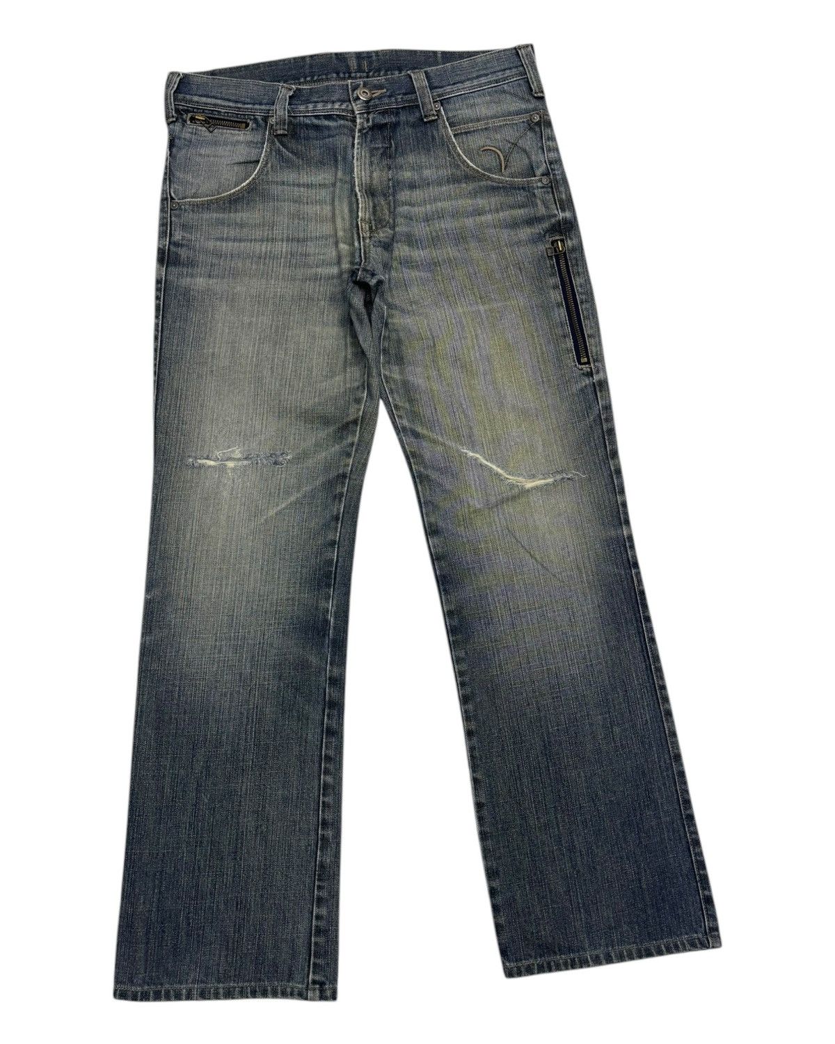 Hysteric Glamour × Japanese Brand VINTAGE BACK NUMBER DISTRESSED DENIM JEANS Size US 34 / EU 50 - 3 Thumbnail