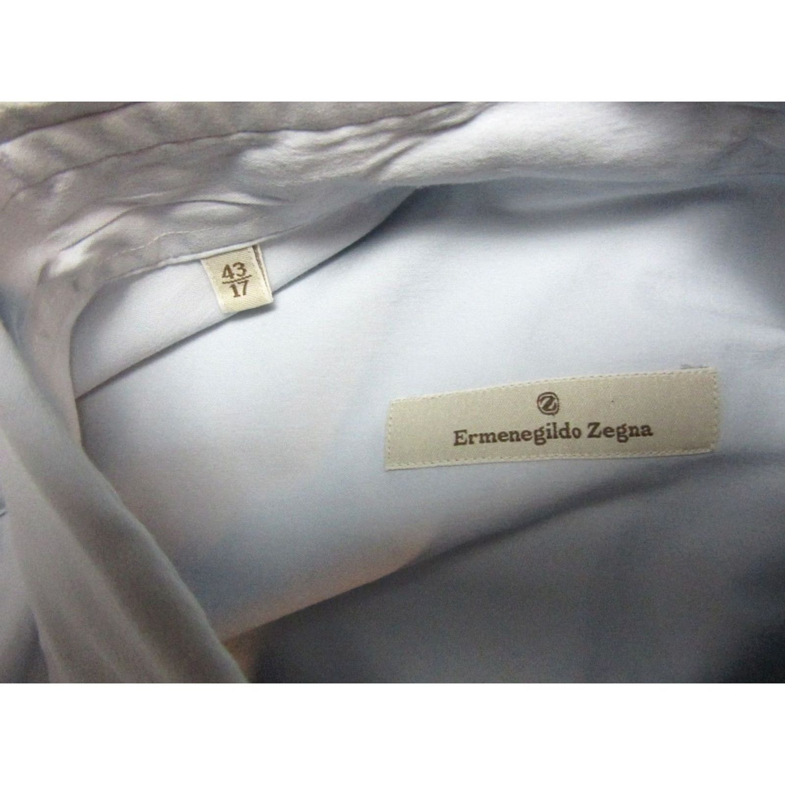 Ermenegildo Zegna Ermenegildo Zegna Dress Shirt Mens 2XL Blue Solid Office Formal Career 17/43 Angle Cuff Size 48R - 4 Thumbnail