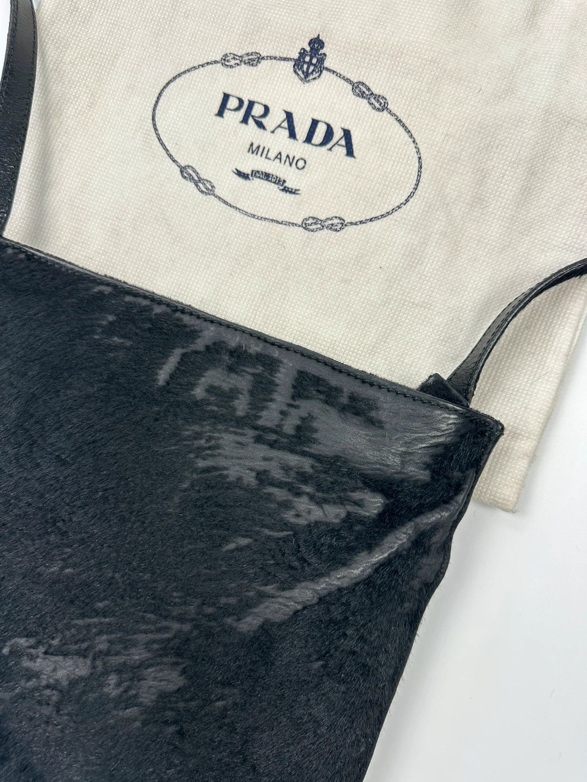 Prada Prada Milano 90’s Leather Fur Black Flat CrossBody Bag Size ONE SIZE - 7 Thumbnail