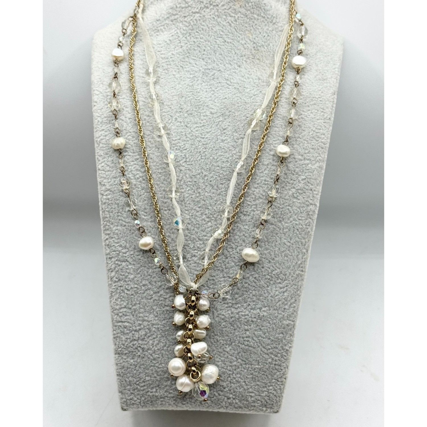 Vintage Vintage Crystal Pearl beaded drop dangle necklace Size ONE SIZE - 1 Thumbnail