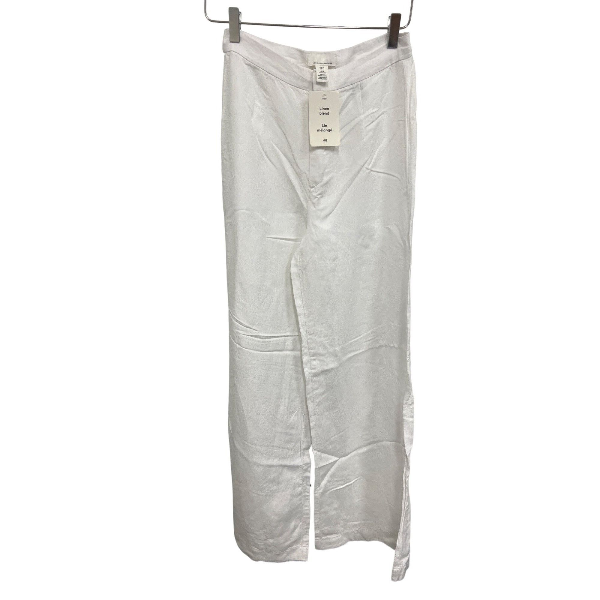 H&M H&M White Linen Blend Wide Leg Pants Flowy Size 27" / US 4 / IT 40 - 1 Thumbnail