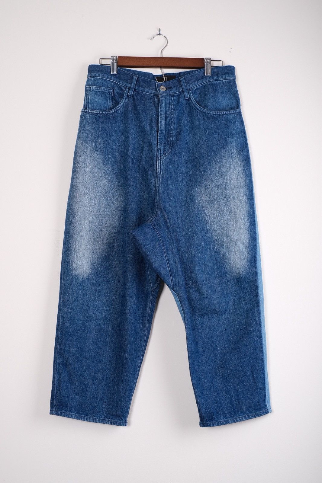 Yohji Yamamoto Y’s by Yohji Yamamoto Two Tone Drop Crotch Jeans Size 31" - 2 Thumbnail