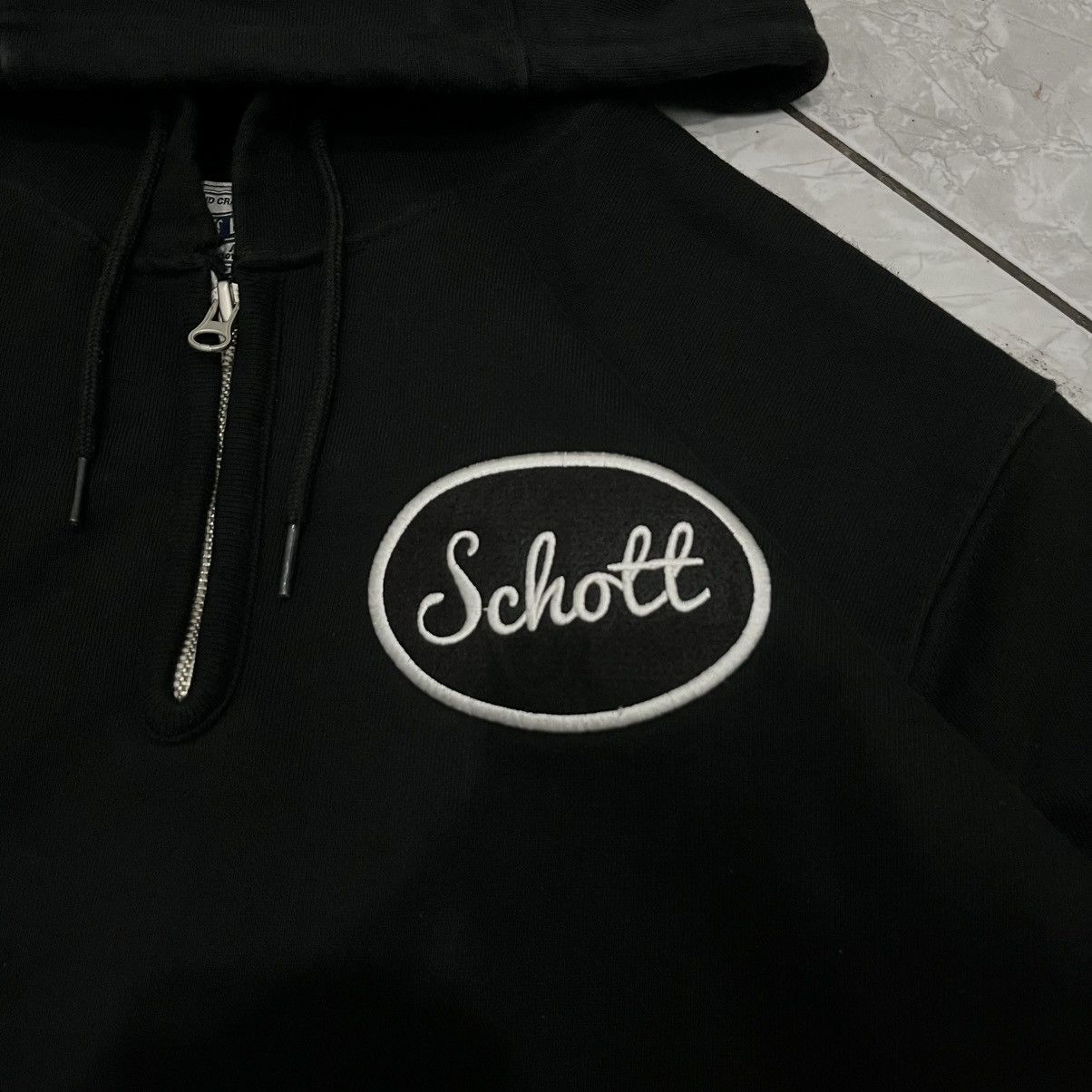 Schott Rare🔥Schott Bros. Half Zip Hoodie – American Classic! Size US L / EU 52-54 / 3 - 3 Thumbnail