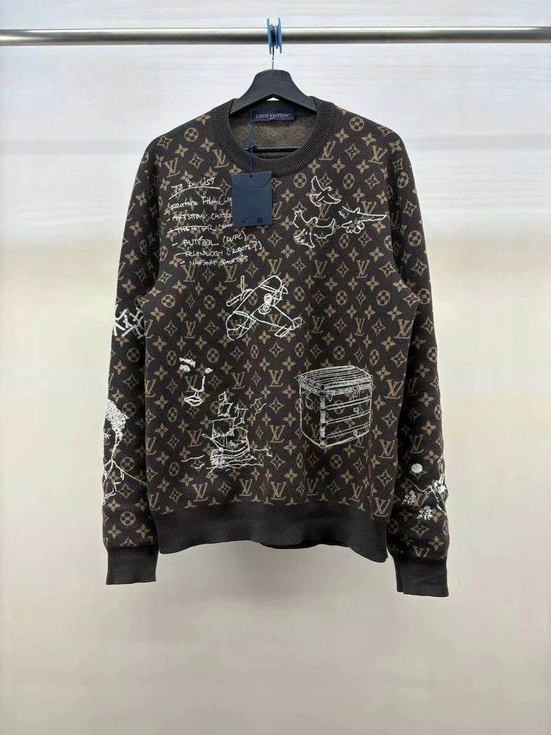 Louis Vuitton LOUIS VUITTON Brown embroidered graffiti-deco print knitwea Size US M / EU 48-50 / 2 - 1 Thumbnail