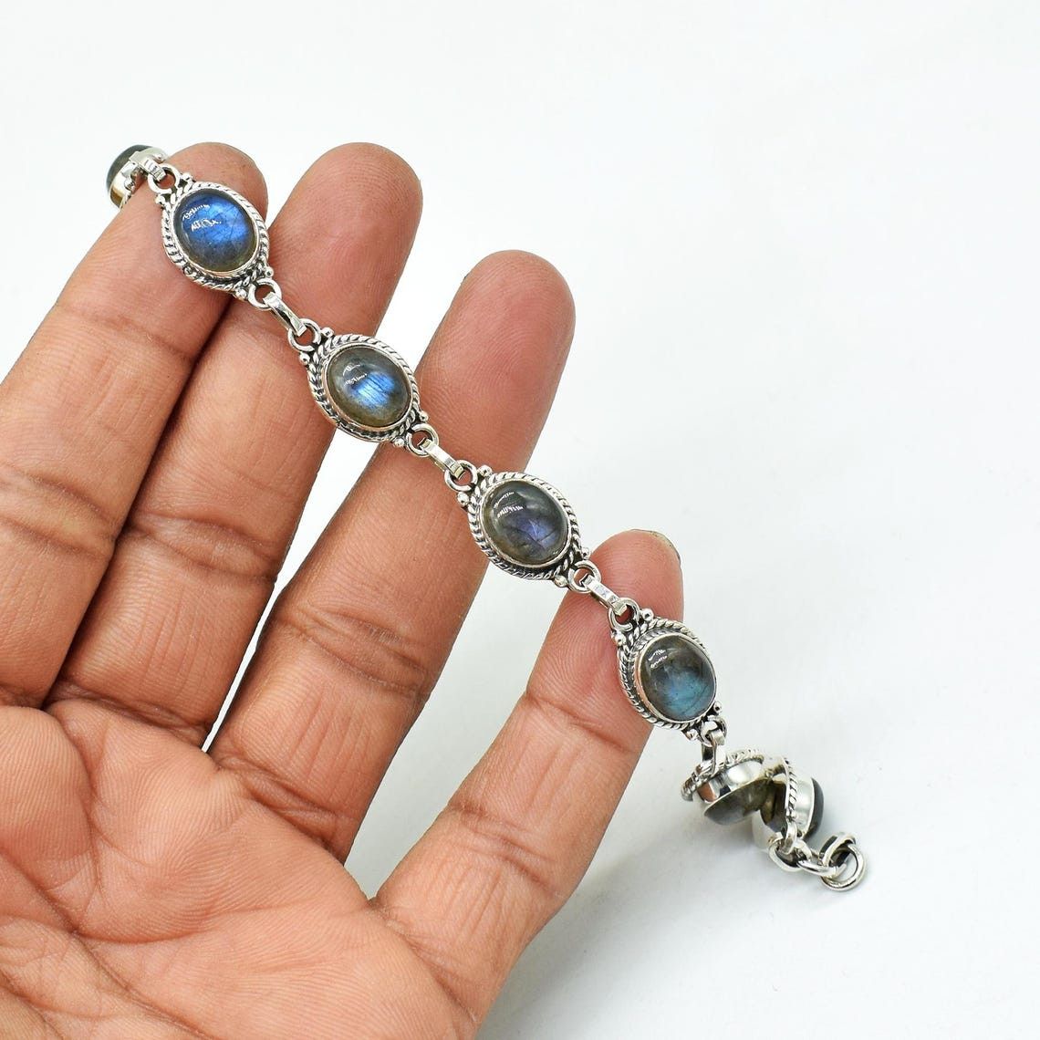 Handmade Natural Labradorite Bracelet 925 Sterling Silver Bracelet Size ONE SIZE - 5 Thumbnail