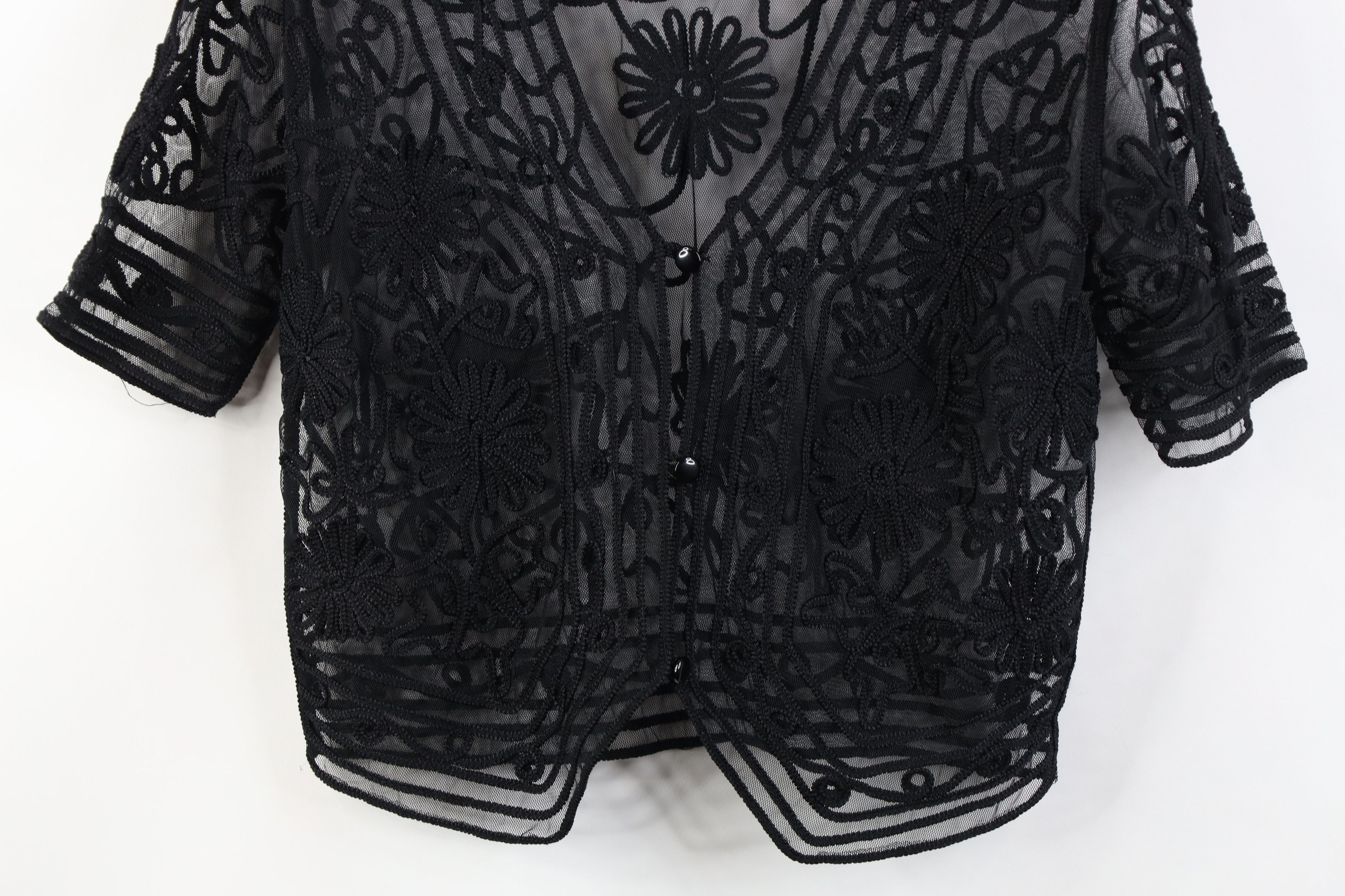 Vintage Vintage 90s Y2K Babydoll Flower Button Cardigan Shirt Black Size S / US 4 / IT 40 - 3 Thumbnail