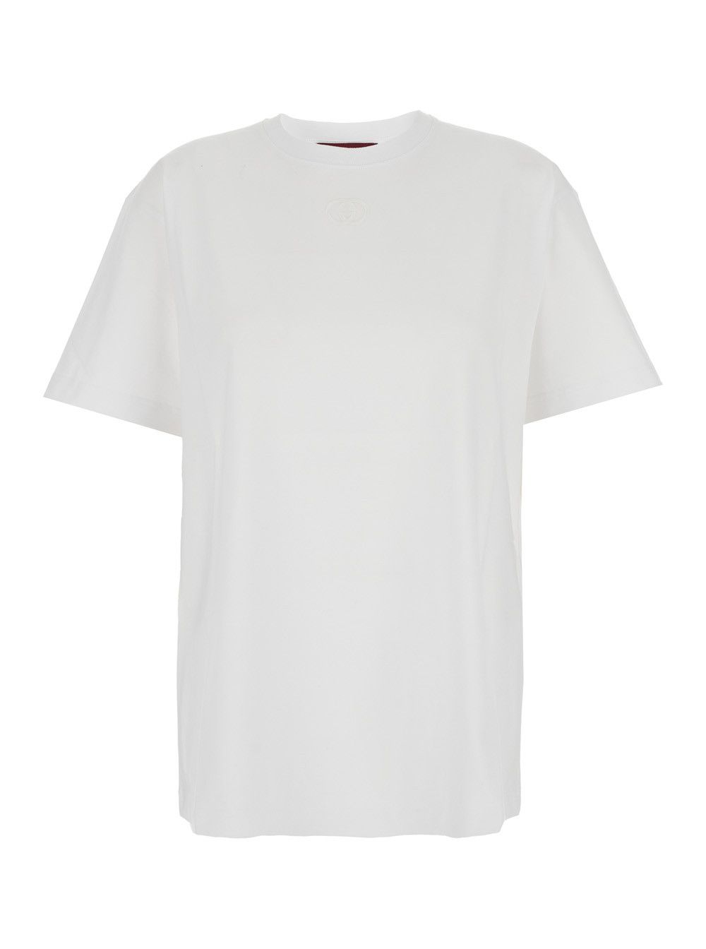 Gucci White Crewneck T-Shirt with Tonal GG Embroidery on the Front in Cotton Woman Size S / US 4 / IT 40 - 1 Thumbnail