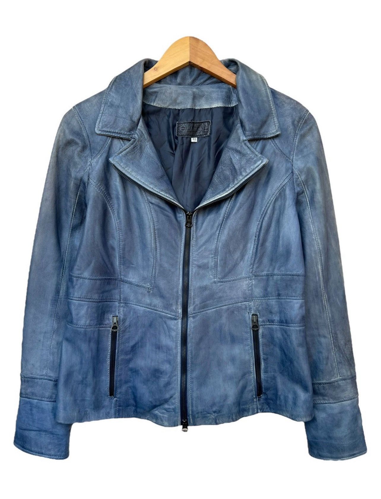 Curge Italy Blue Sunfaded Biker Leather Jacket