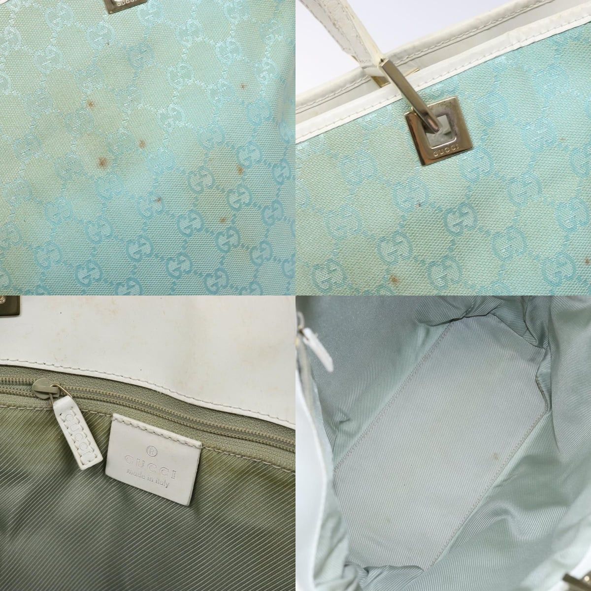Gucci GUCCI GG Canvas Tote Bag Turquoise Blue Gold 002 002 Size ONE SIZE - 11 Thumbnail