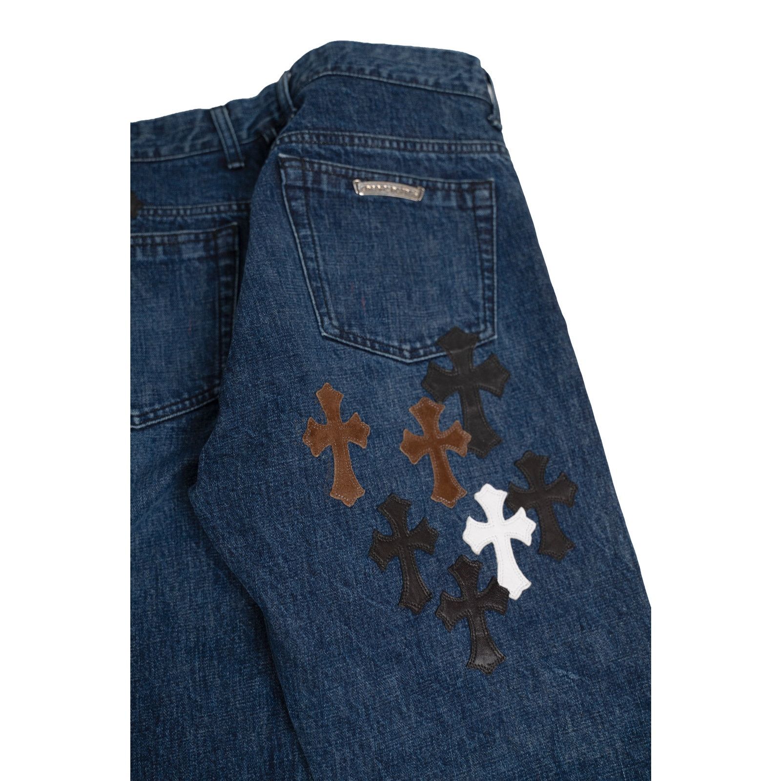 Chrome Hearts Indigo Denim Fleur Knee Jeans Black White & Brown Patches Size US 36 / EU 52 - 6 Thumbnail