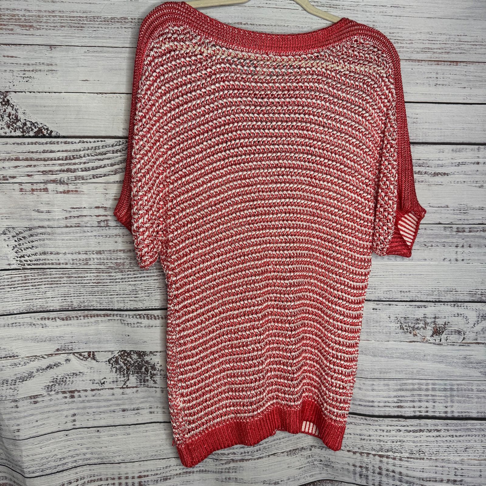 Chicos Chico’s Open Weave Knit Top Short Sleeve Pullover Sweater Lg Size L / US 10 / IT 46 - 3 Thumbnail