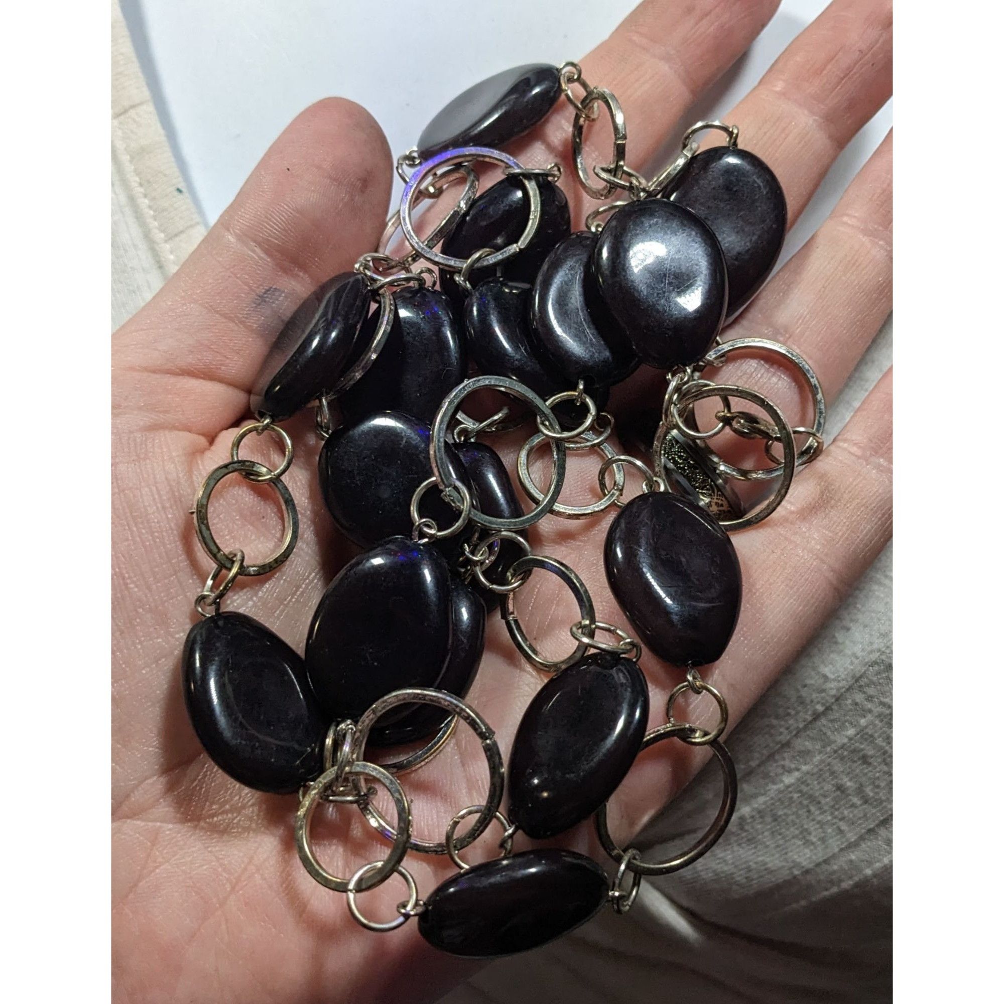 Other Black Beaded Silver Tone Ring Chain Opera Necklace Size ONE SIZE - 4 Thumbnail